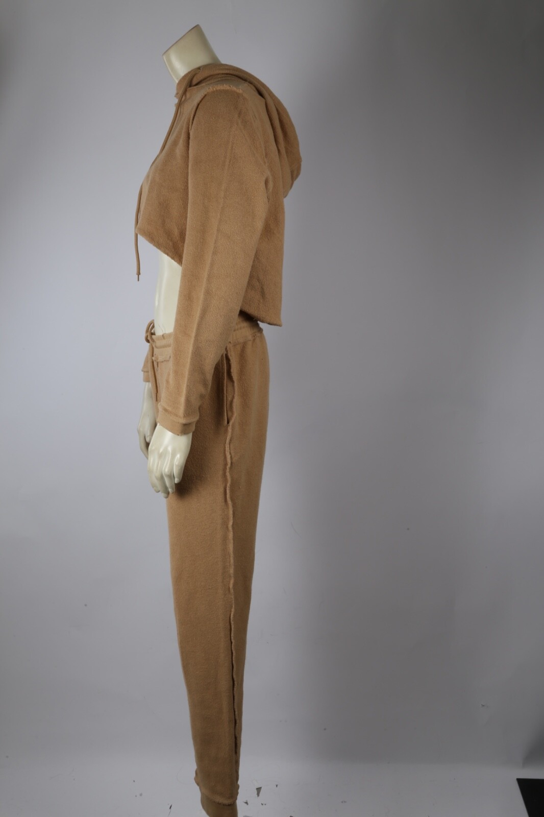 Danielle Guizio Beige 2 Piece Cropped Hoodie Jogger Pants Suit Set Size L