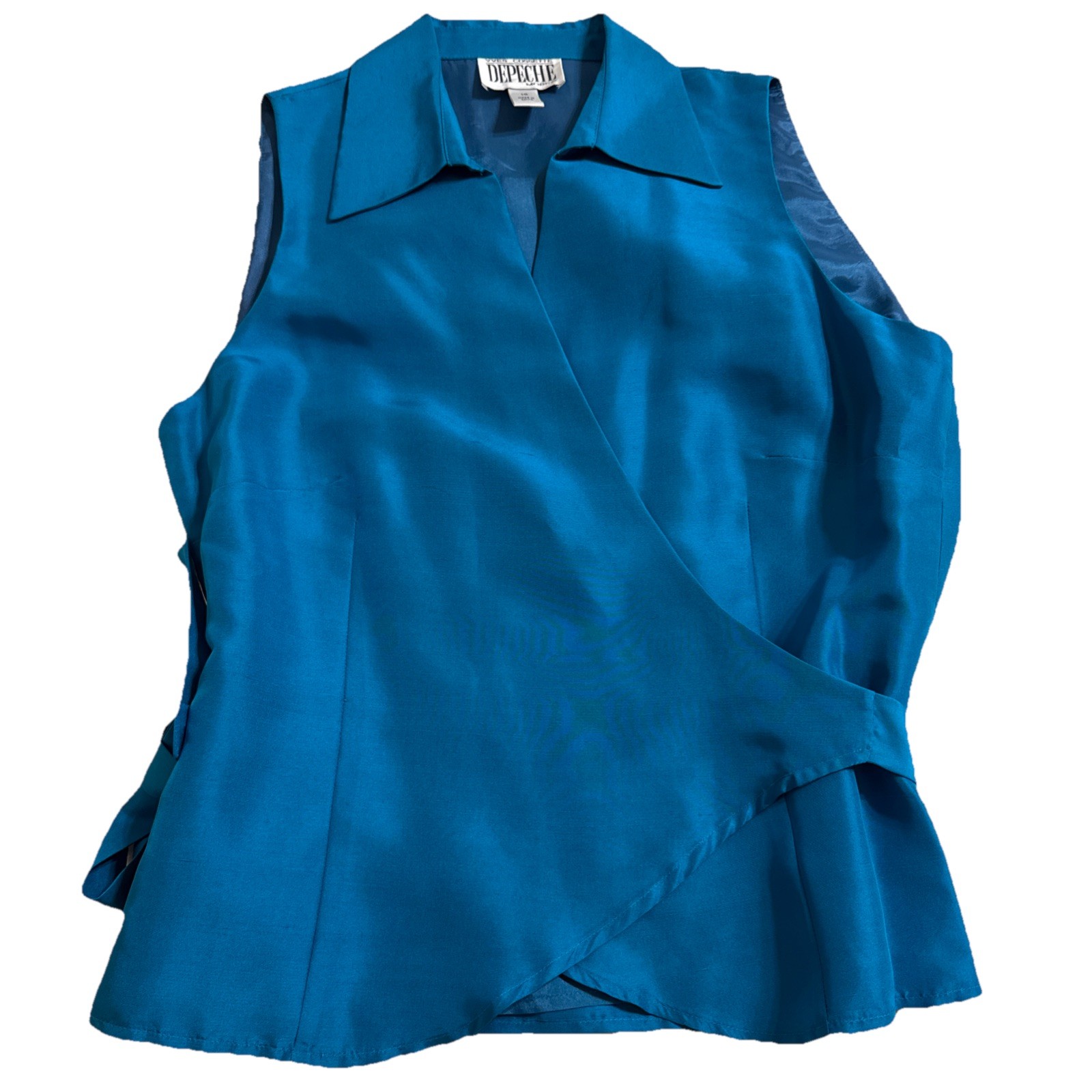 Yves Cossette Depeche Mode Womens Blouse Wrap Around Sleeveless Silk SZ 10 blue