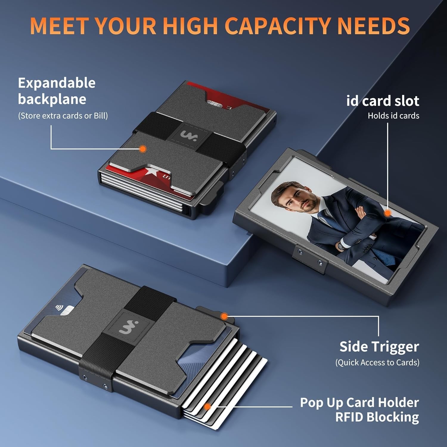 Slim Card Holder Wallet for Men, RFID Blocking Minimalist Wallet with ID Window,