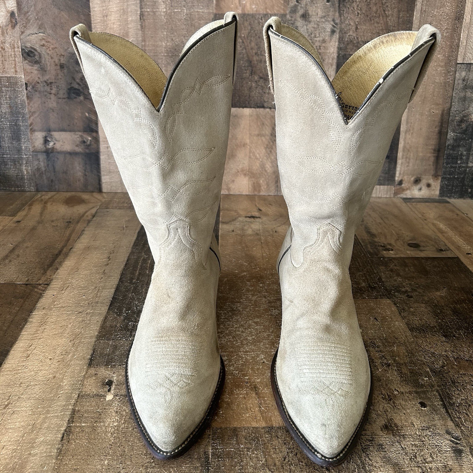 J Chisholm Vintage Full Suede Roughout Western Cowboy Boots Mens 10 EE