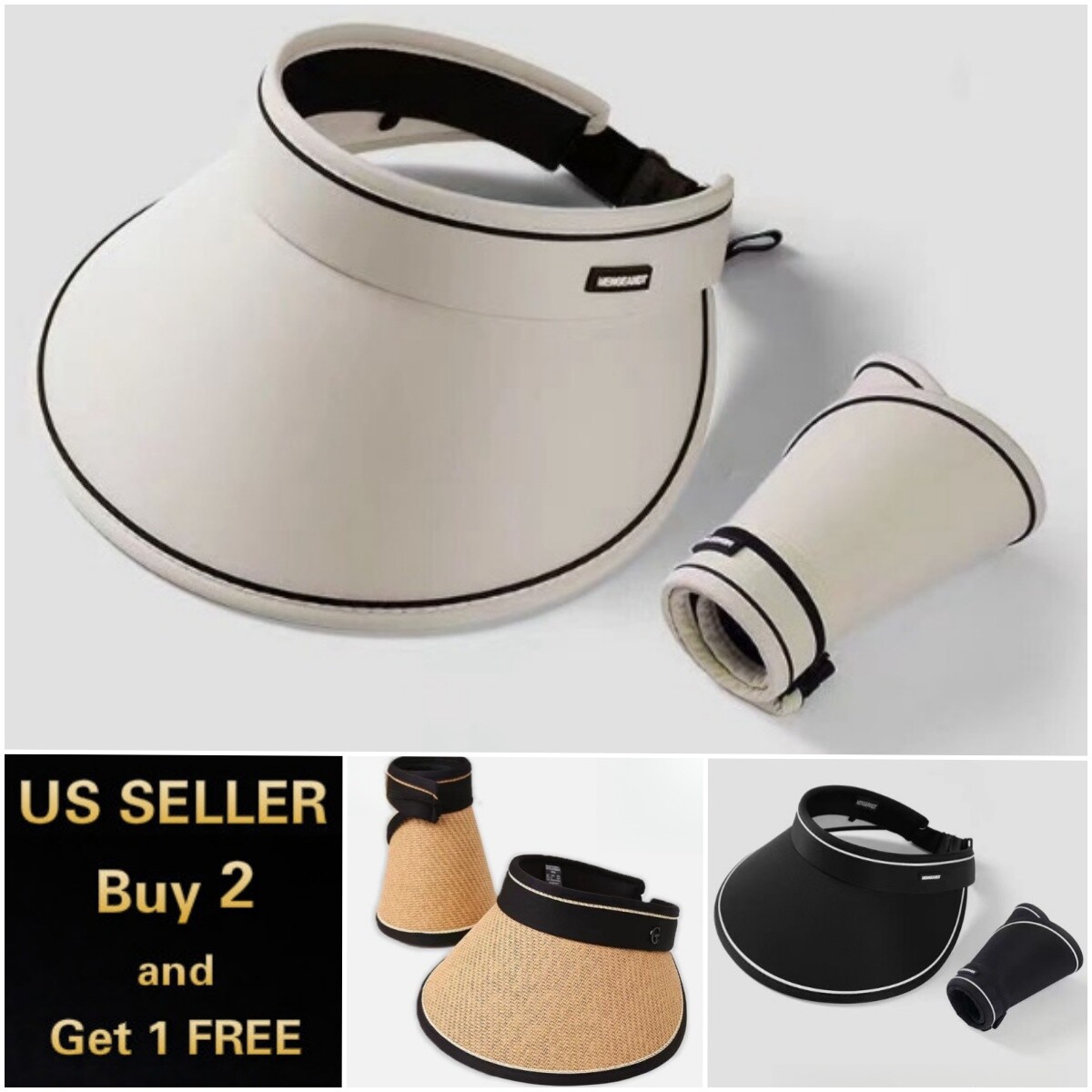 Roll Up Foldable Sun visor Hat Straw Womens Mens Clip On Wide Brim Open Top