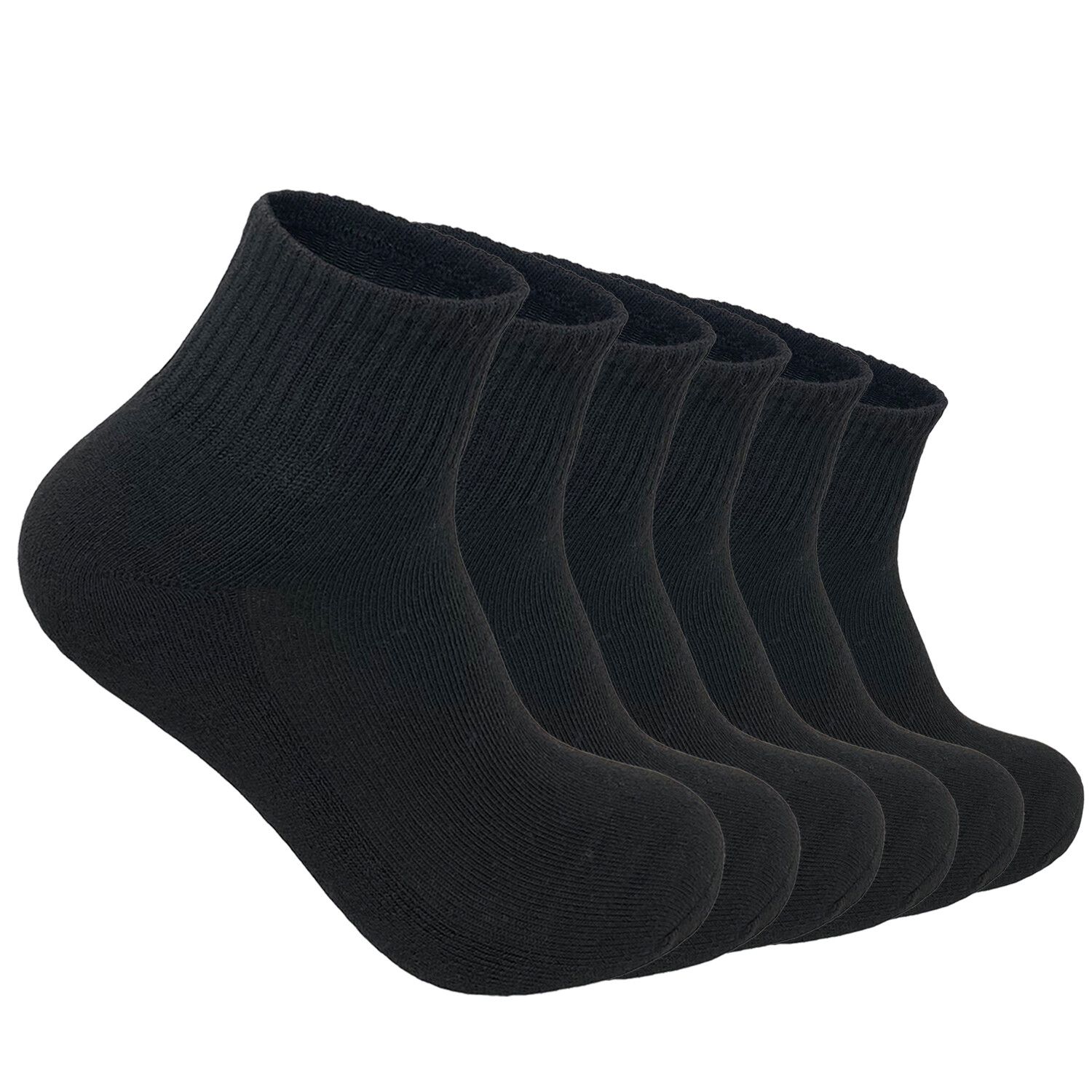 Black Ankle Quarter Crew Men Sport 95% Cotton Cushioned Socks Size 9-13