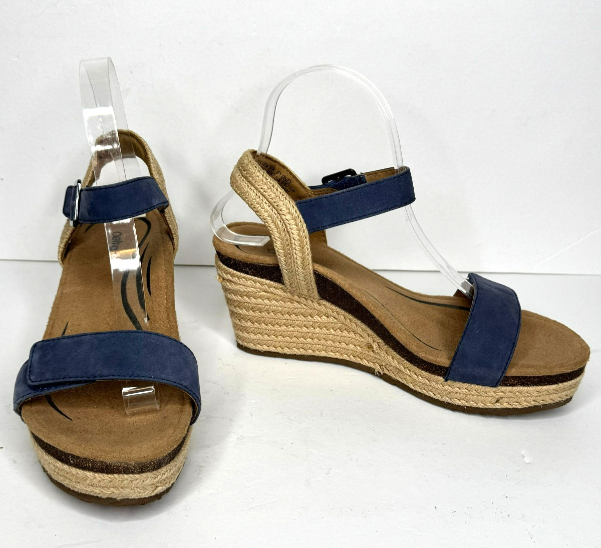Aetrex Sydney Espadrille Wedge Sandals Womens 7.5/8 Euro 38 Blue Leather Comfort