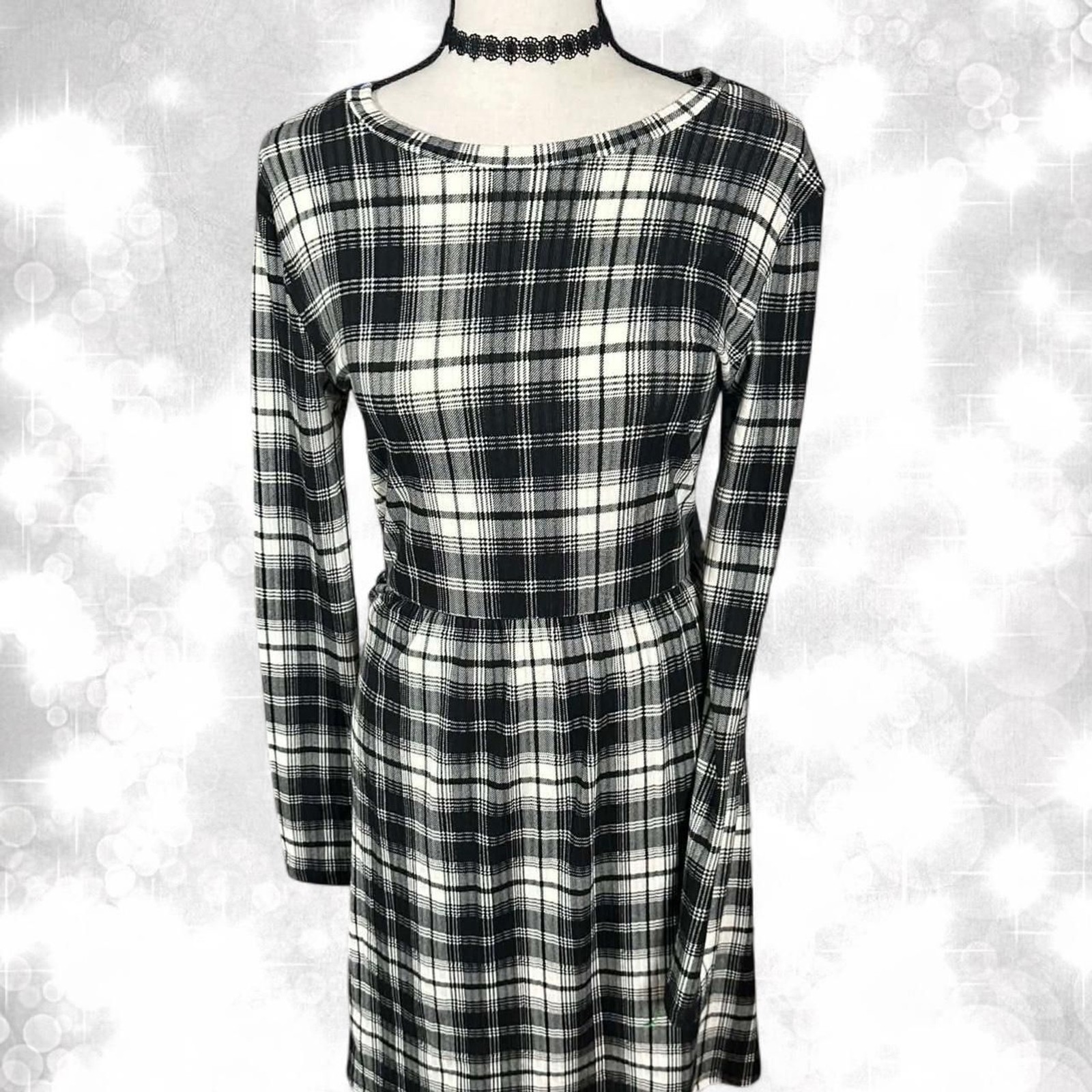 Alt style babydoll goth plaid long sleeve mini/midi dress