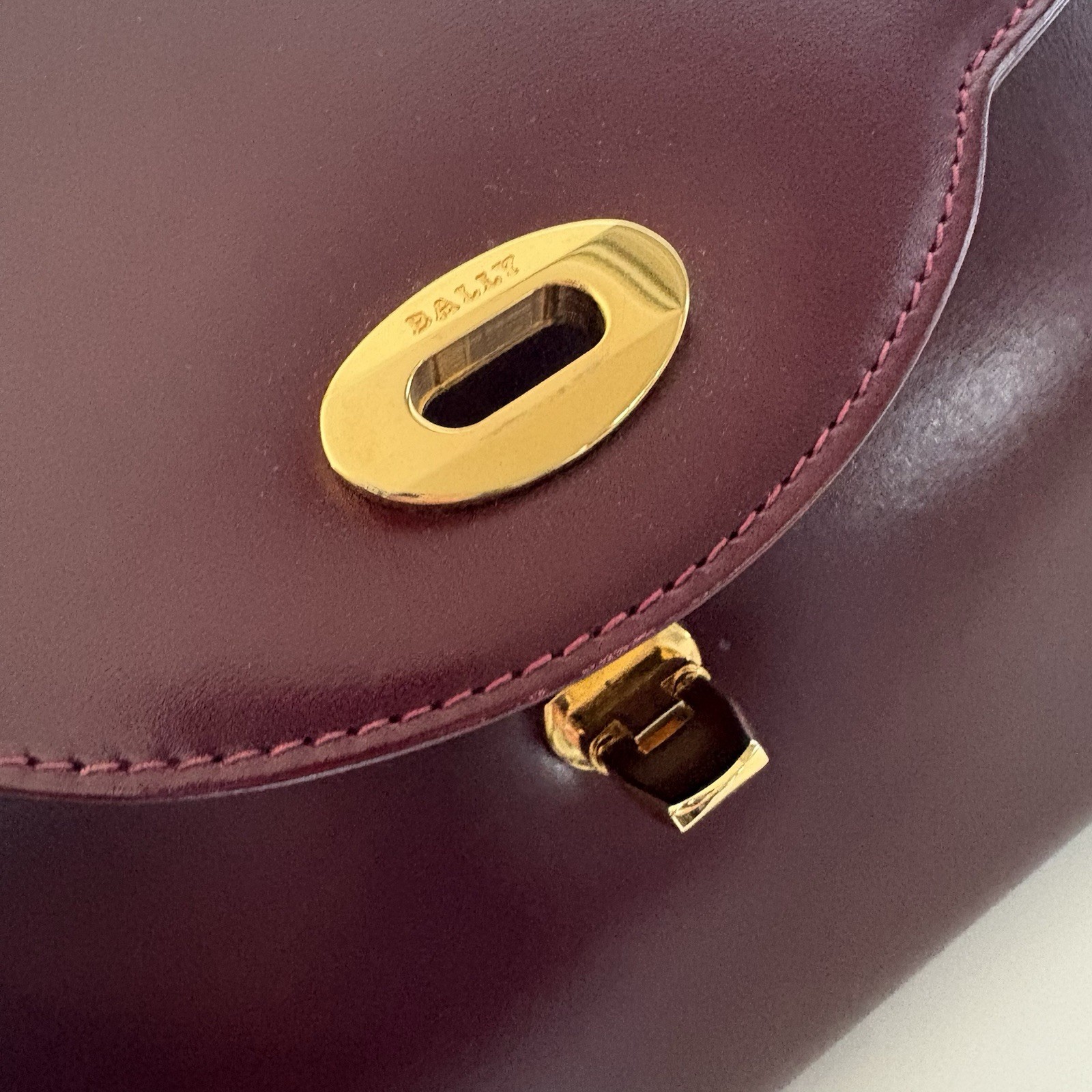 Authentic BALLY Hand bag Burgandy Leather From Japan 01058