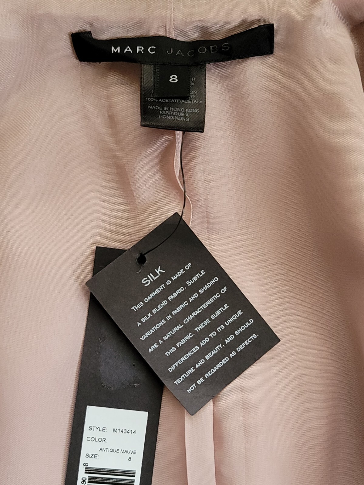 MARC JACOBS size 8 Mauve Pink Wool Silk Jacket Blazer Bows Snap closure $488 NWT