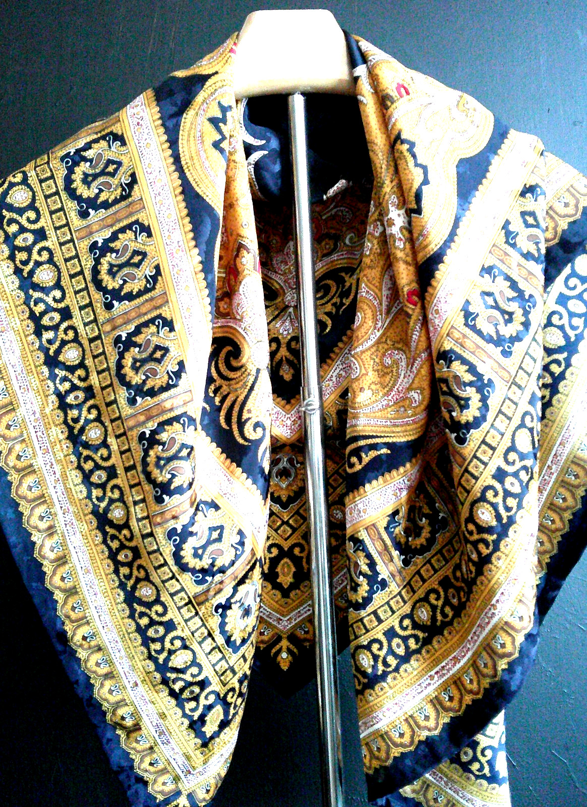 Oriental Design Scarf 35×35 Jacquard Polyester Hand Rolled Hemmed