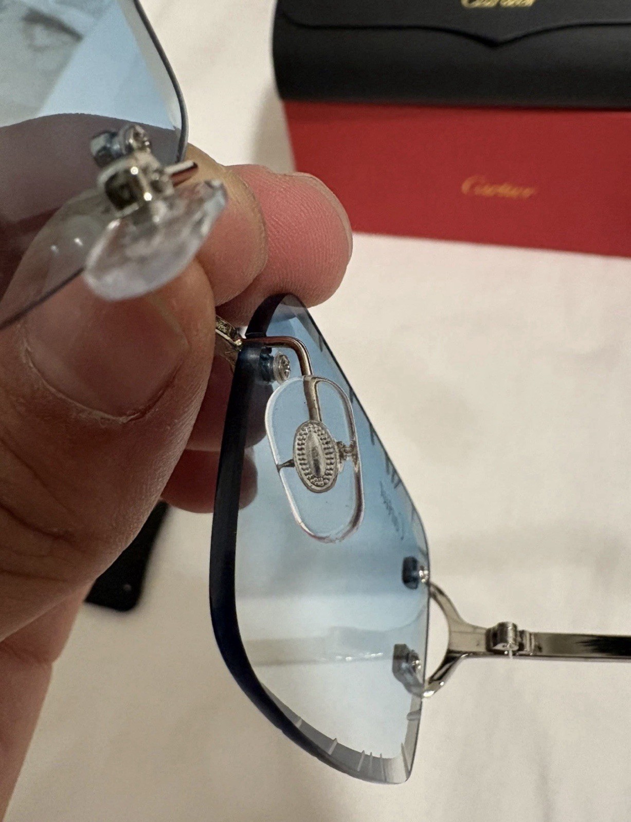Cartier Big C Diamond Cut blue/green Fade Frameless Lens silver Frame