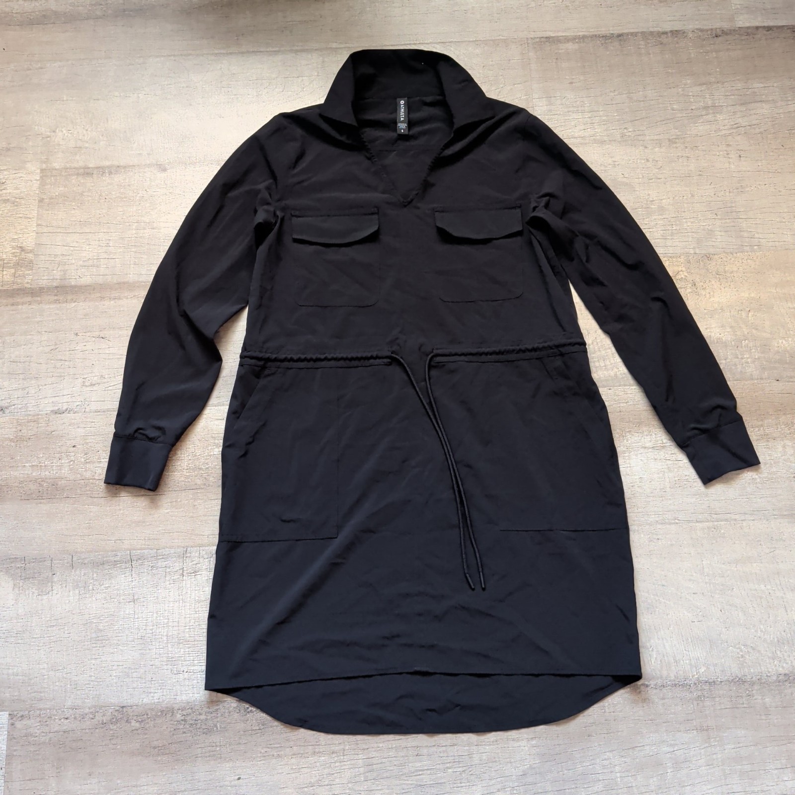 Athleta Shirt Dress Women S Black Zuma Tie Waist Athleisure Polaroid