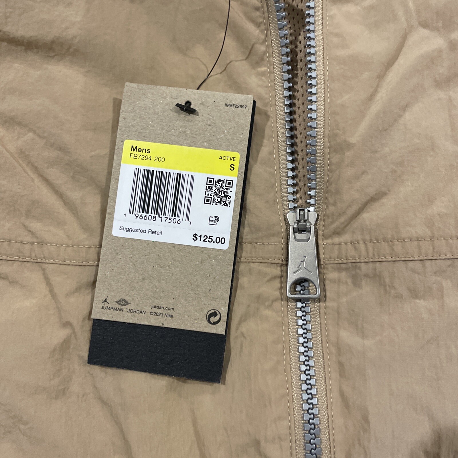 Jordan Essentials Men’s Warmup Jacket Hemp-Sail FB7294-200 Mens Size Small NWT