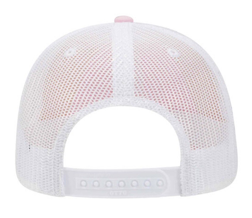 NEW WHITE PINK 6 PANEL LOW PROFILE TRUCKER HAT CAP UNSTRUCTURED SNAPBACK