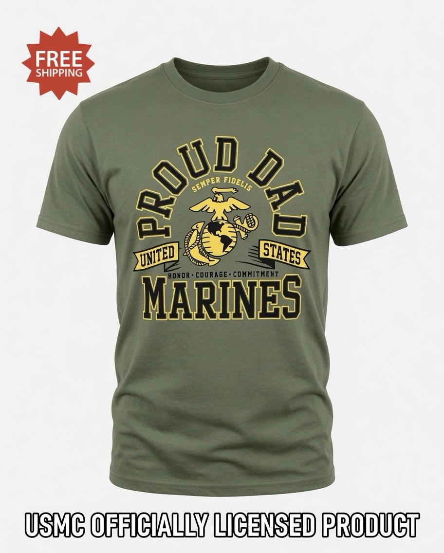 UNITED STATES MARINE CORPS USMC – “PROUD MARINE DAD” Green T-Shirt – Sz MEDIUM