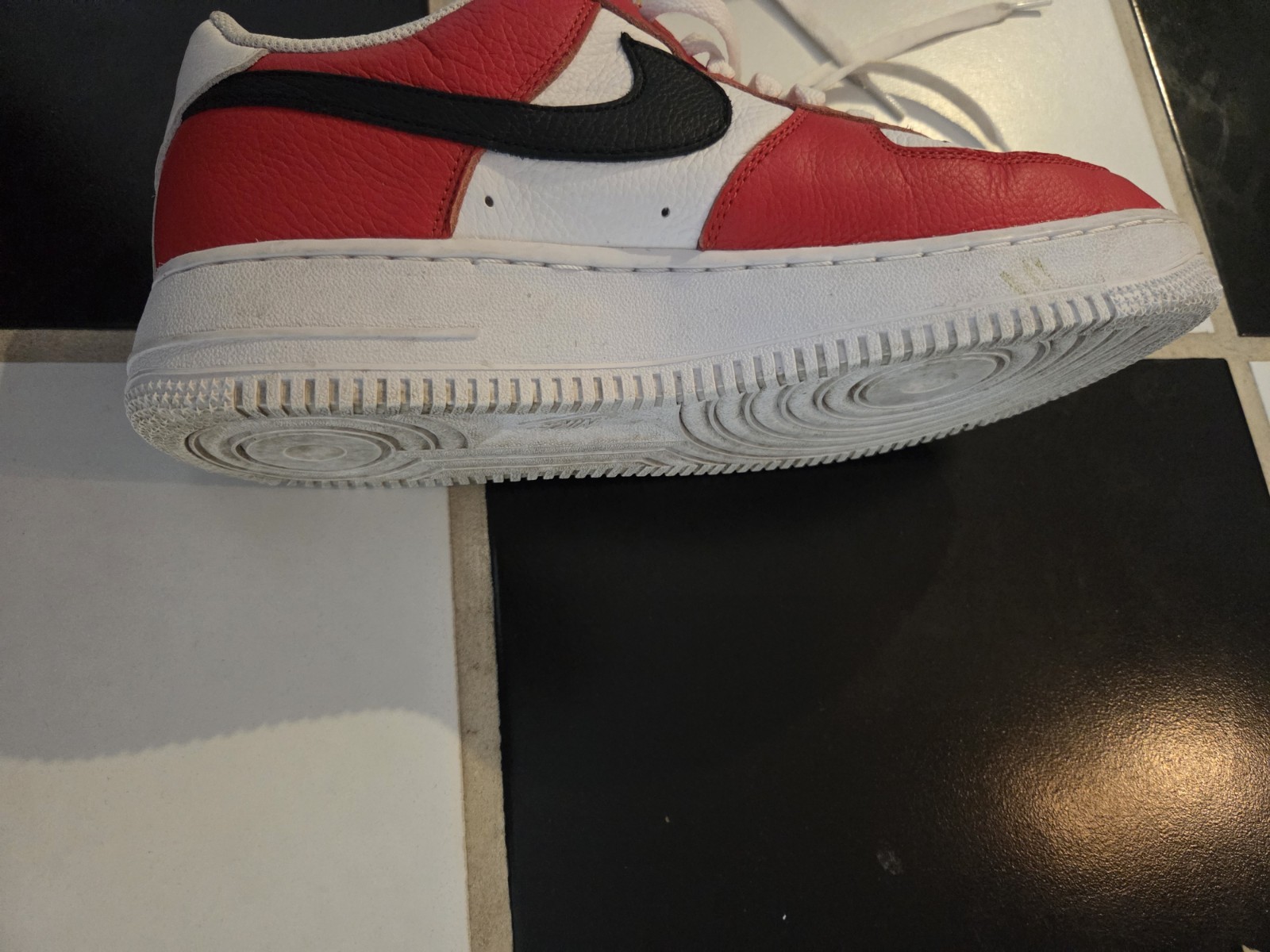 Nike Air Force 1 Low Top Men’s Sneaker Red/White/Black Colorblock Lace-Up