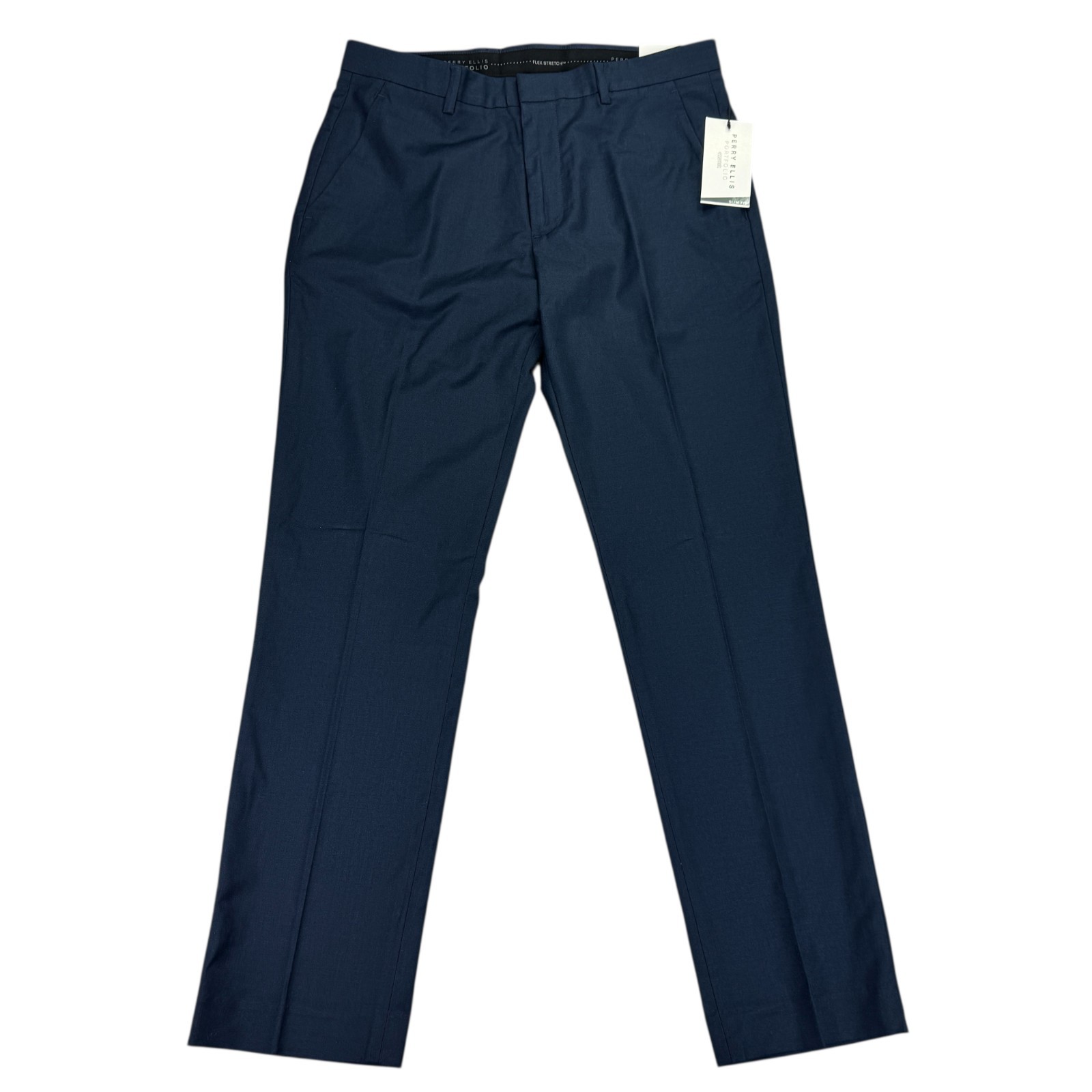 Perry Ellis Mens Slim Fit Non-Iron Stretch Dress Pants Eclipse Blue 31×30