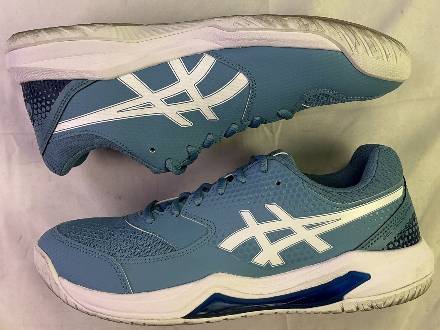 Asics Men’s Gel Dedicate 8 Pickleball Shoes-Saba Blue/White-Size: 9.5