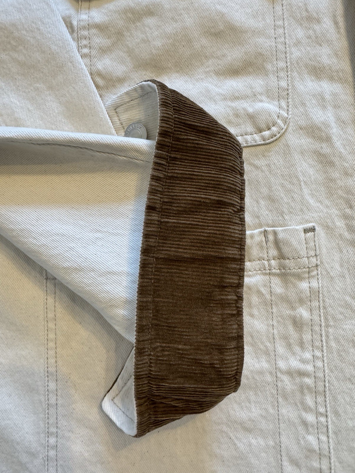 Free Assembly Men’s Canvas Barn Jacket Corduroy Collar Chore Coat Cream XL NWT