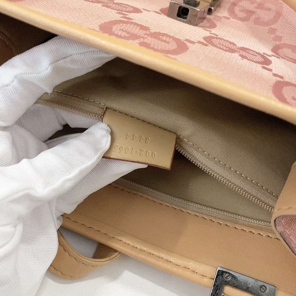 Authentic Vintage Gucci Pink GG Jackie Canvas Handbag Tote Top Handle Bag