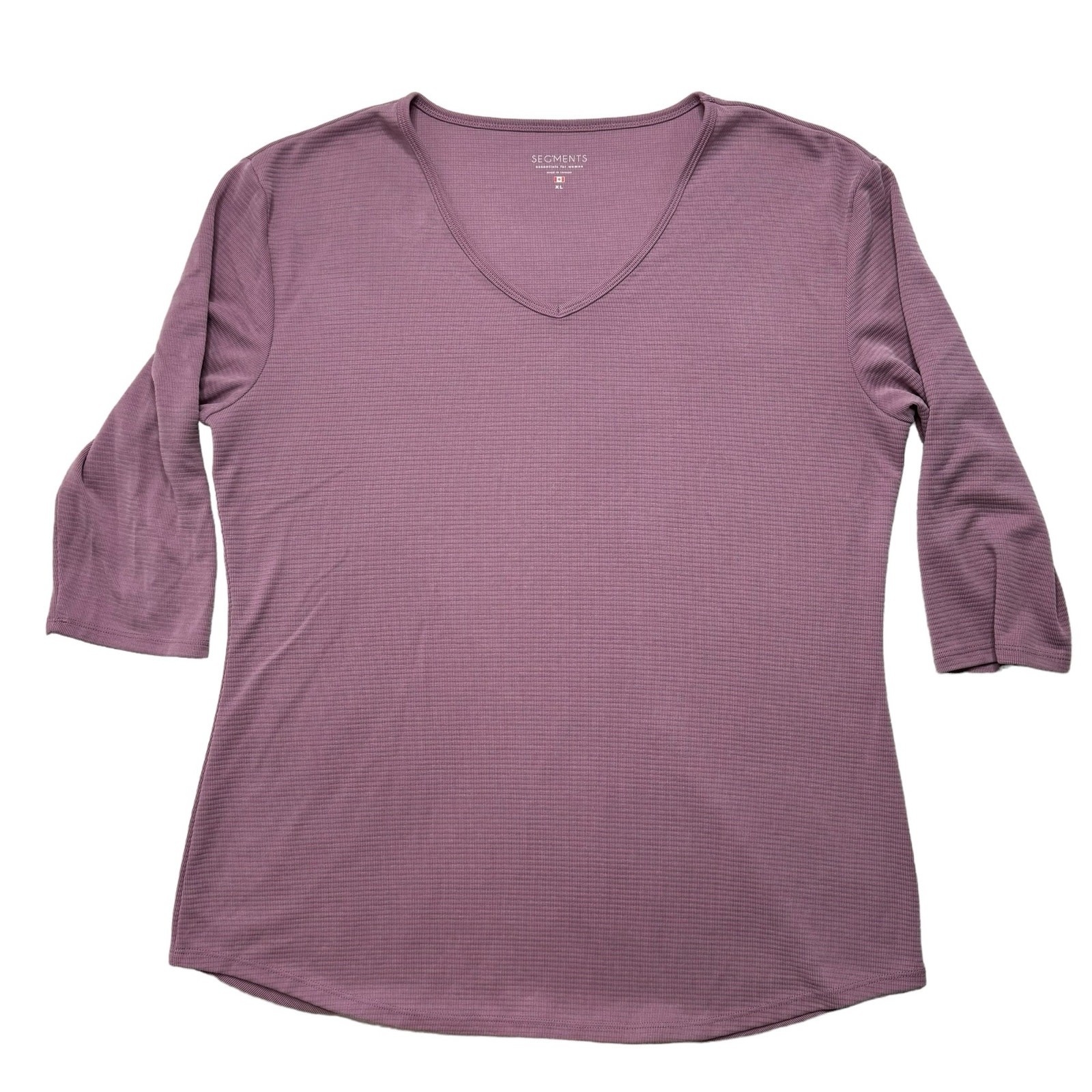 SEG’MENTS Essential 3/4 Sleeve V-Neck Textured Knit Top Lavender Purple Size XL