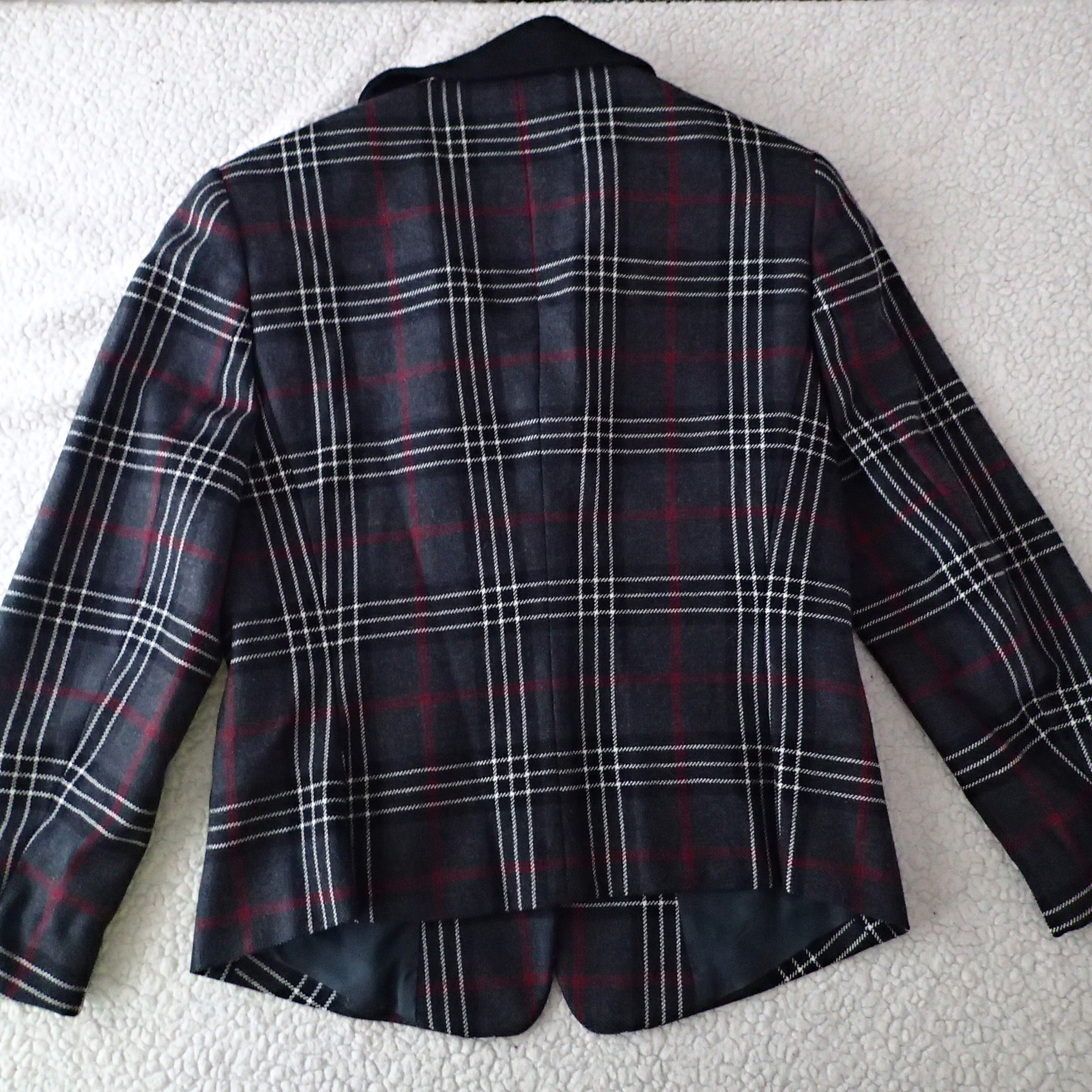 CLASSIQUES ENTIER sz M,TOP,BLAZER, tweed charcoal white red black plaid wool ar