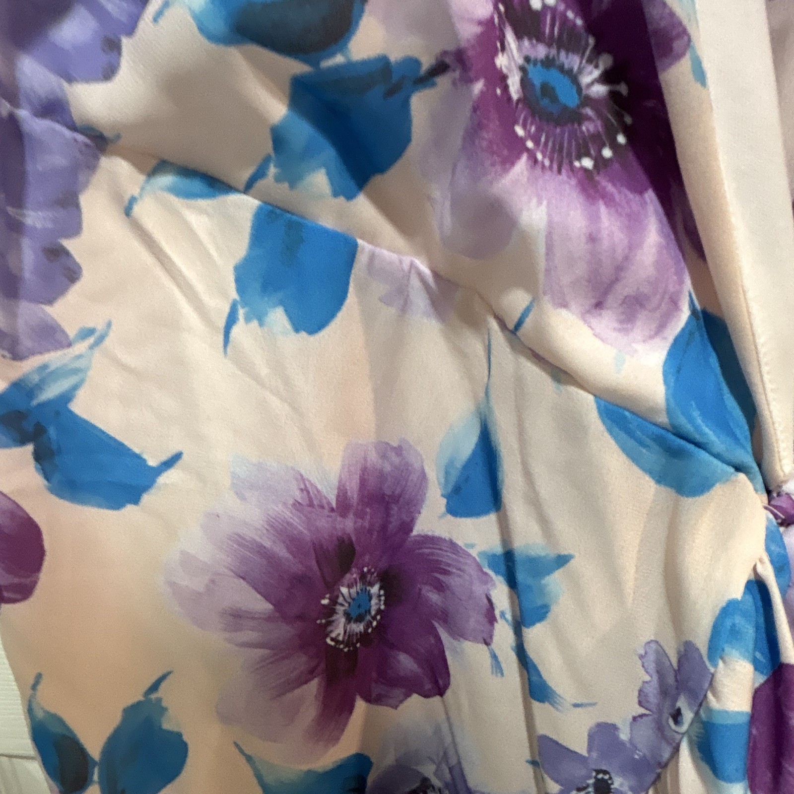 Pink Lily Floral Wrap Tie dress S White Purple Blue Ruffle V-Neck Strap