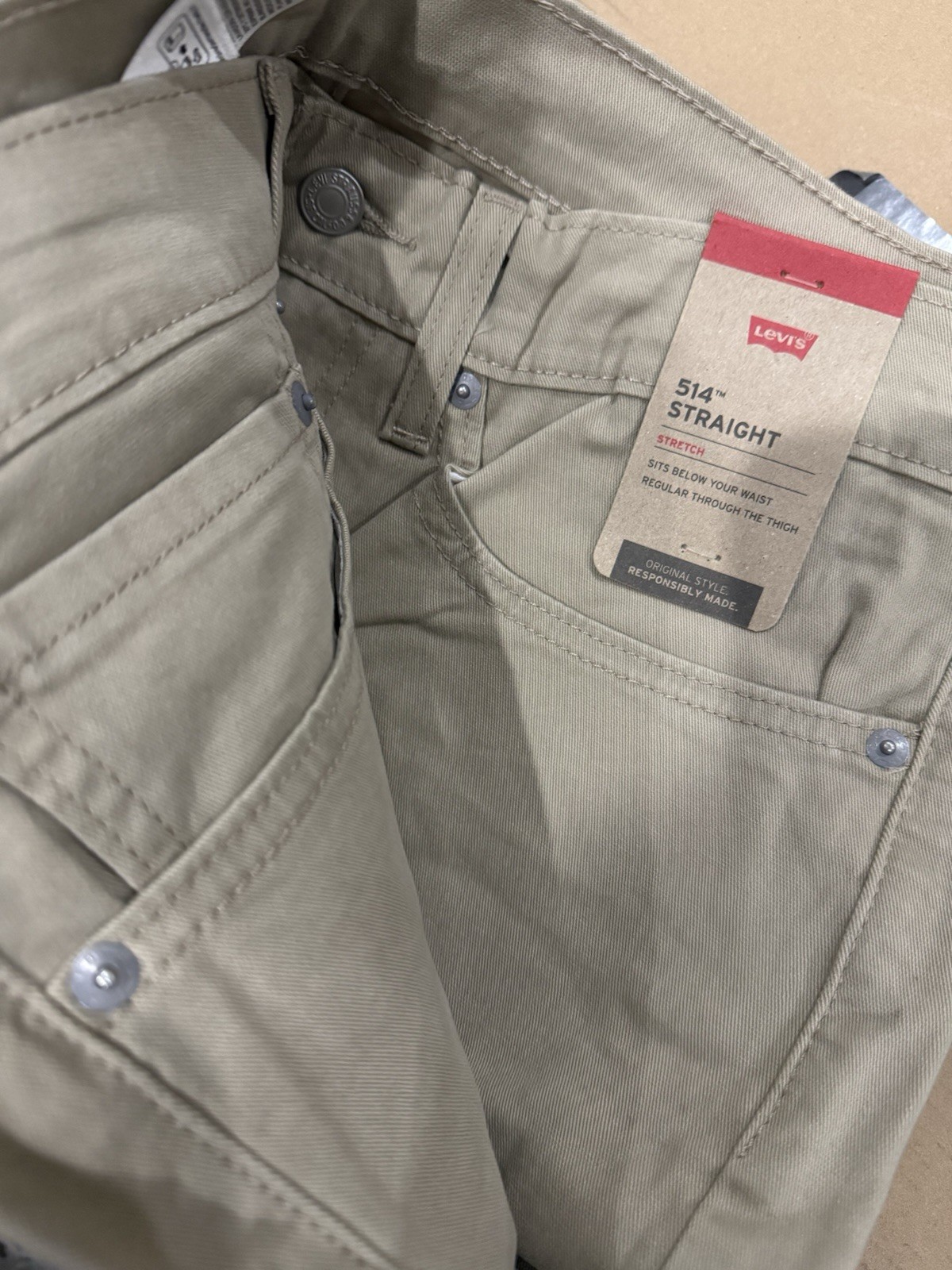 Levi’s Men’s 514 Straight Fit Stretch Jeans, Tan, 34×30 Sits Below Waist