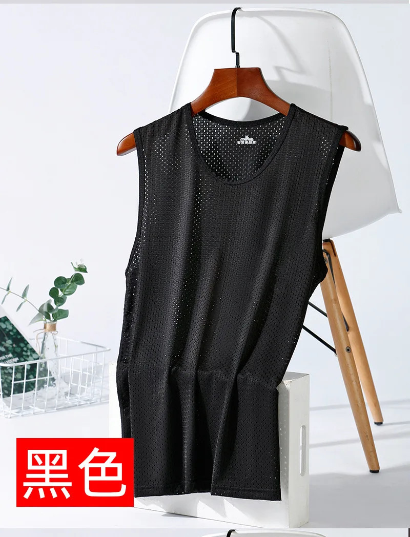 Men’s Vests Casual Male U Collor Sleeveless Breathable Thin Loose Hollow Out.