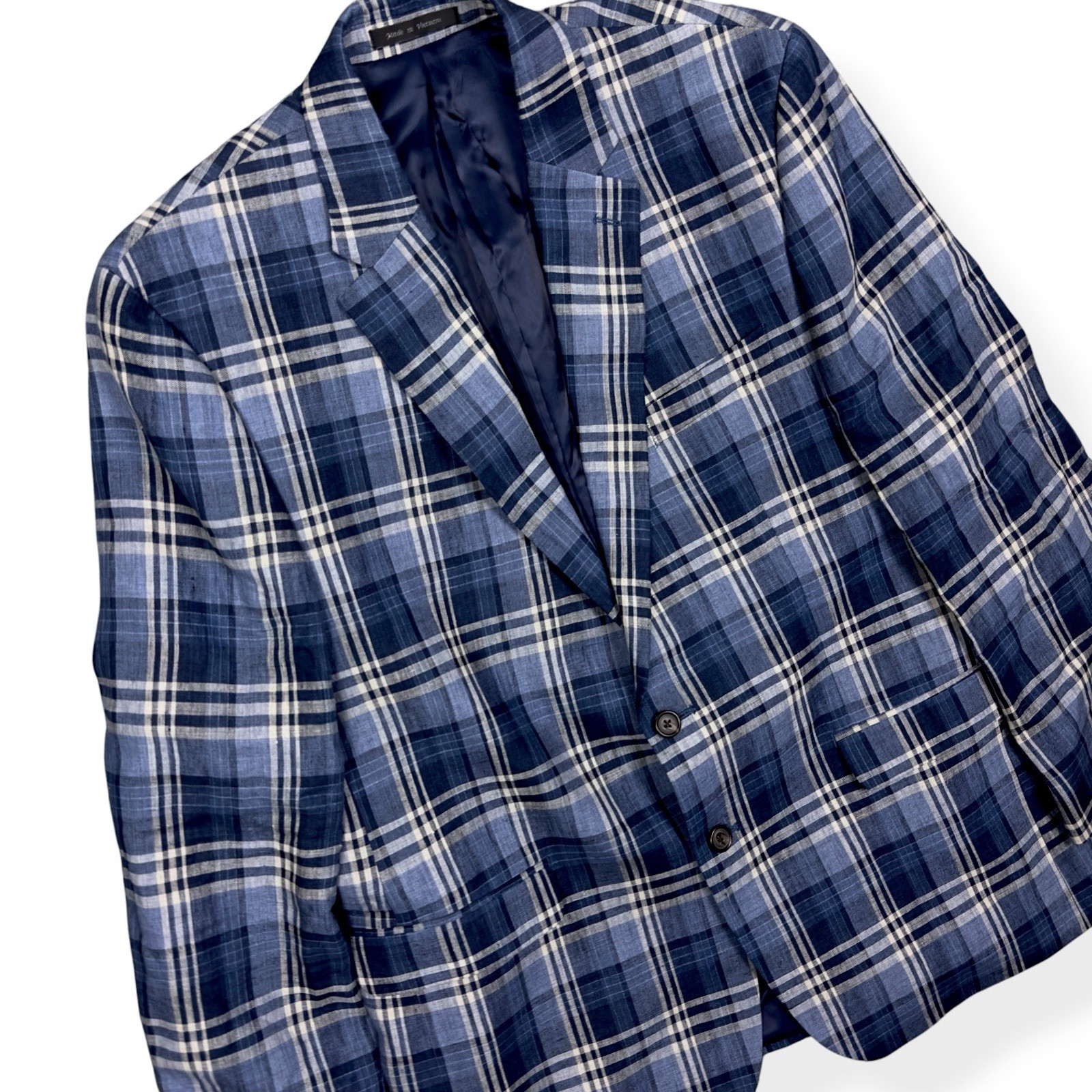 Lauren Ralph Lauren Men’s Blue Plaid Linen Ultraflex Blazer Suit Jacket Size 44R