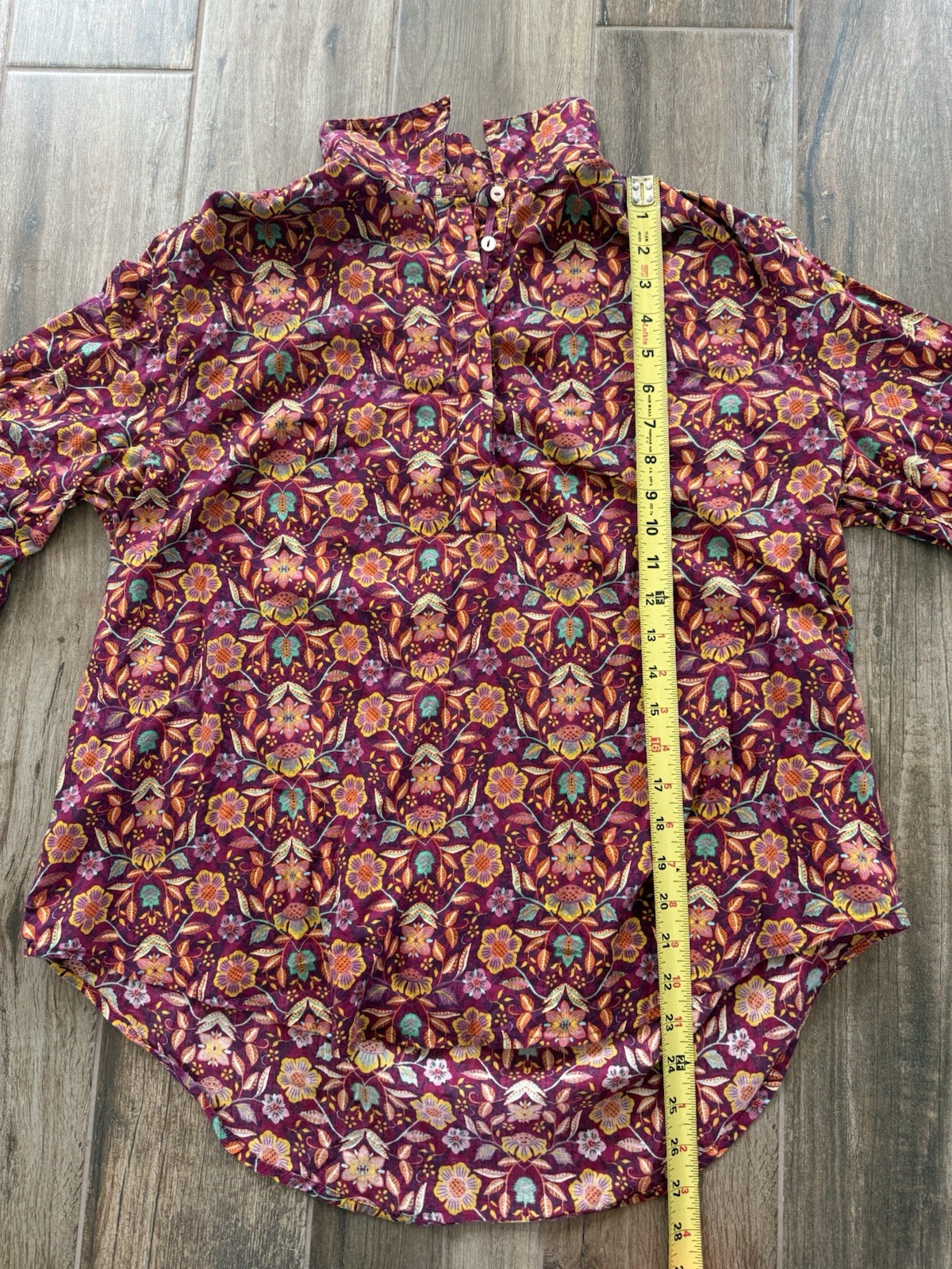 Sundance Women’s 1/2 Button Popover Floral Sz Large Pink Long Sleeve Collar