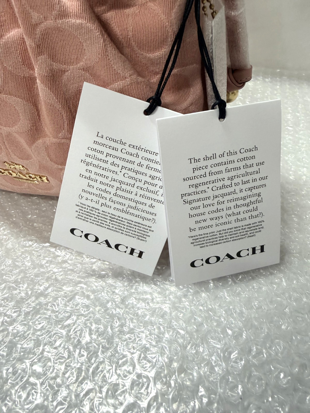 COACH Faye Drawstring Bag Signature Denim Light Pink CFD03 IMNH1 Auth New