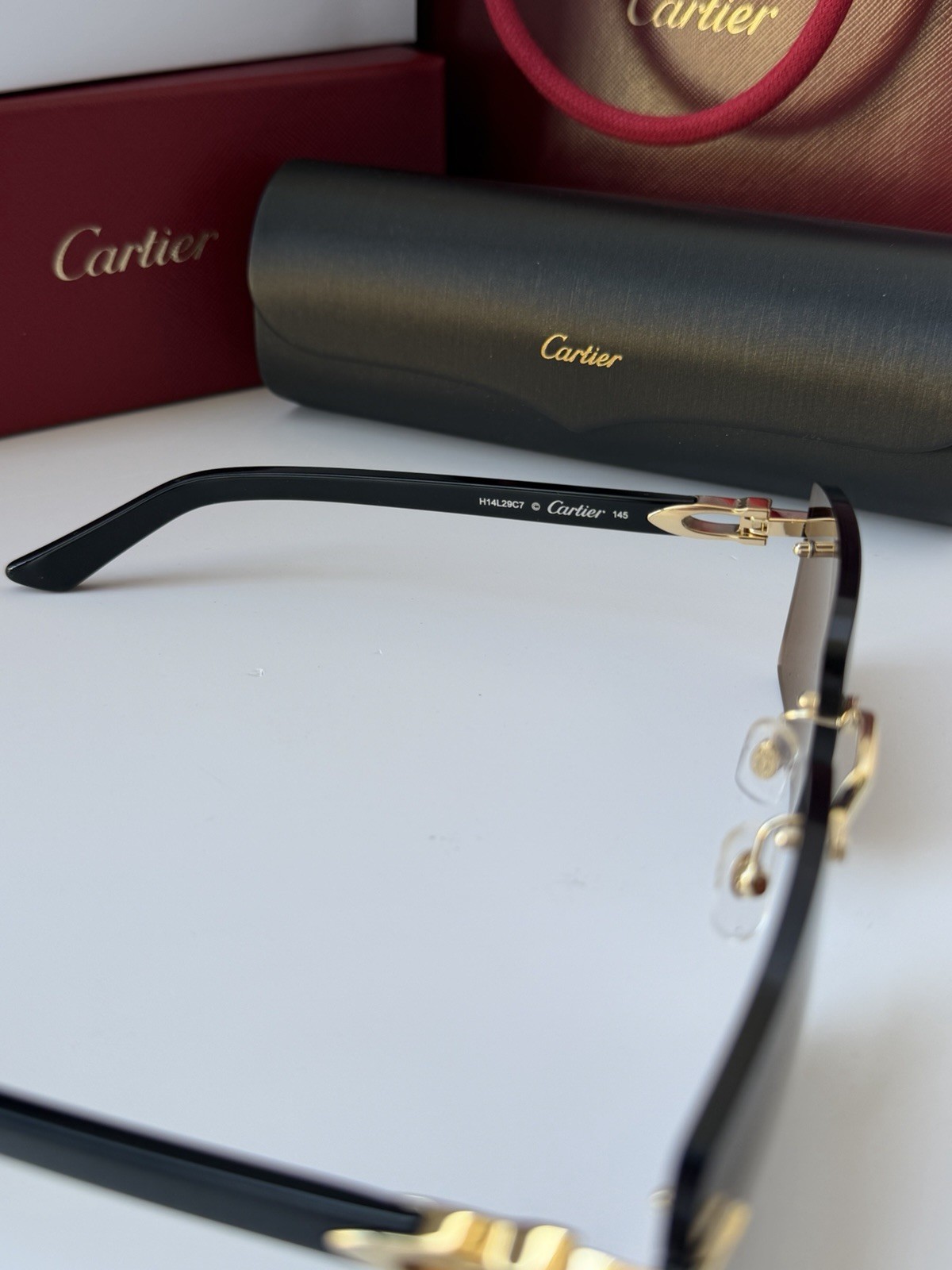 CARTIER CT0579S 005 Gold Black Dark Grey Lens Rectangular Sunglasses AUTHENTIC