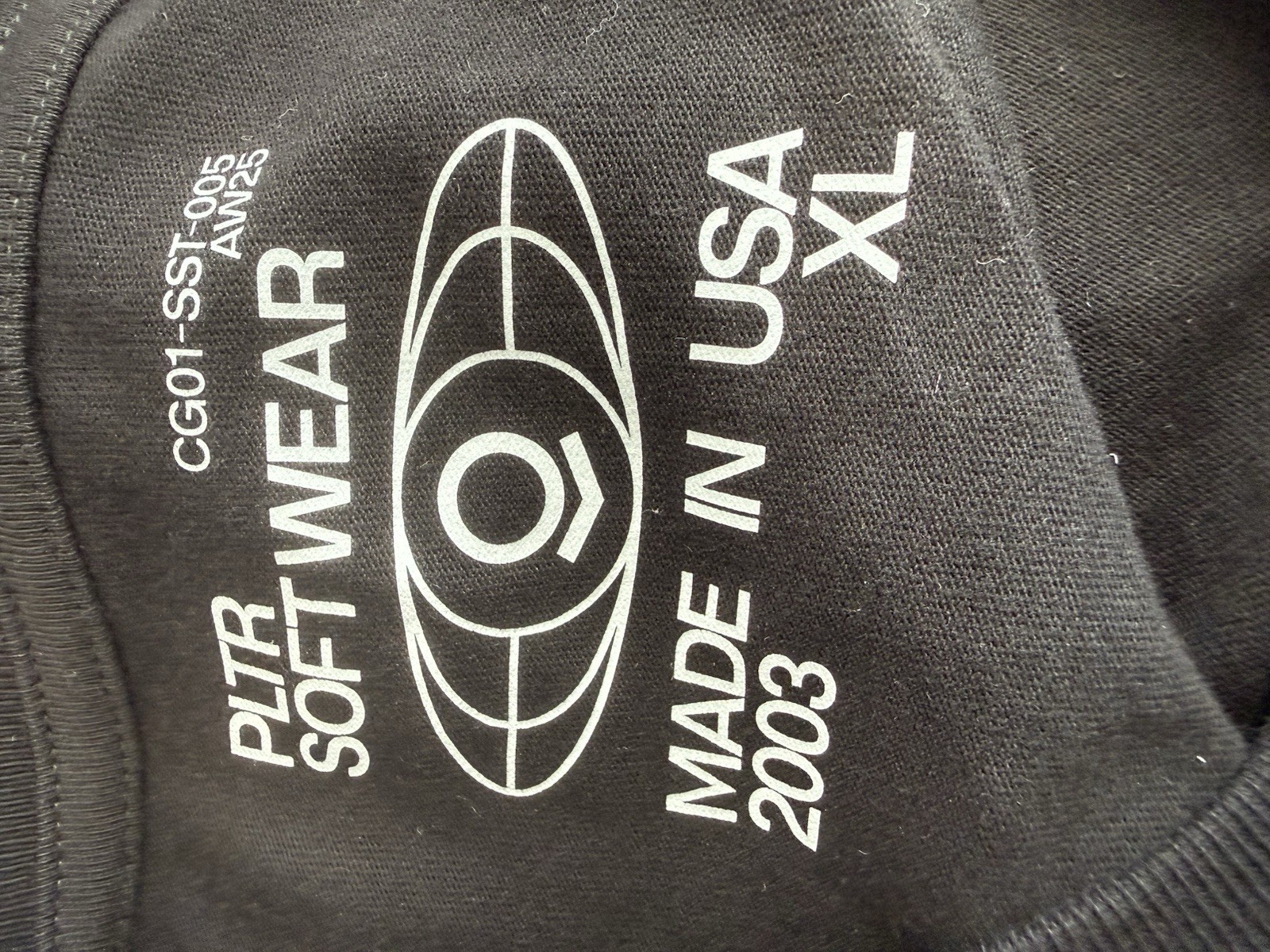 2003 PLTR Softwear Men’s Black Graphic Print Logo T-Shirt XL Crew Neck Cotton