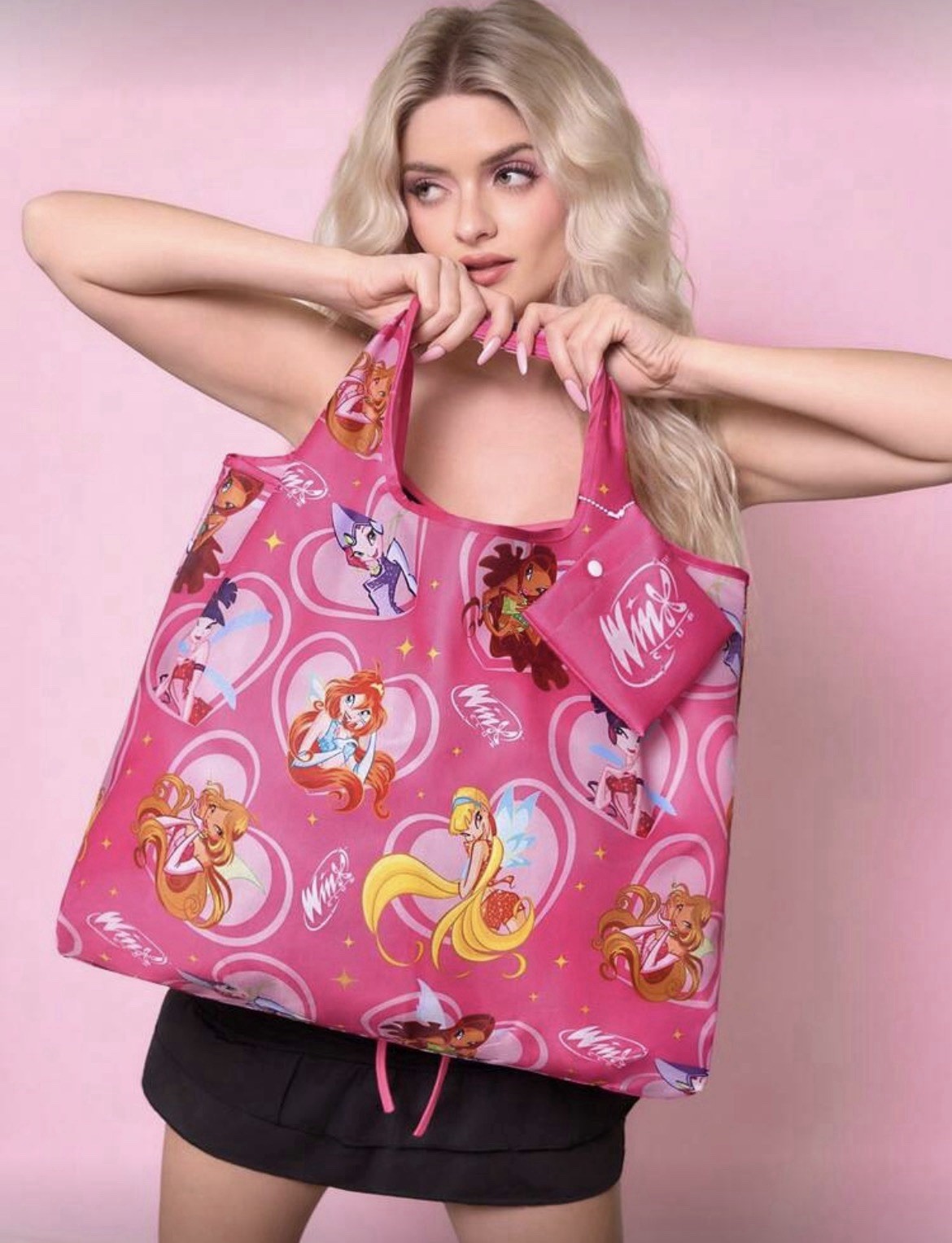 New 20” WINX Club Logo Handbag PINK Purse BLOOM Aisha MUSA Tote Bag FAIRY Stella