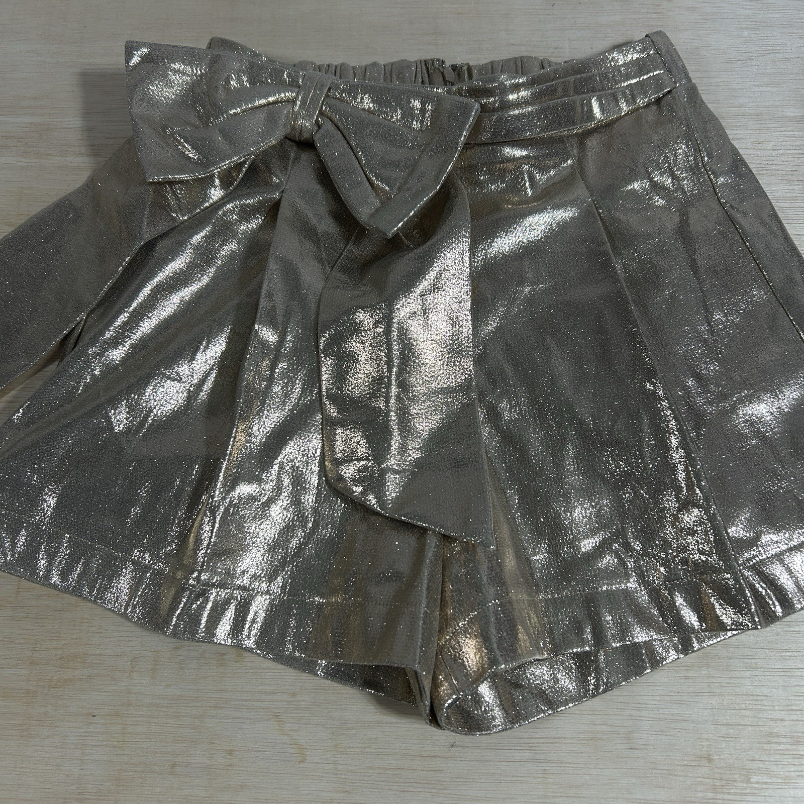Rodeo Quincy High Waist Glam Shorts Womens S Gold Shimmer Bow Pleated Festival