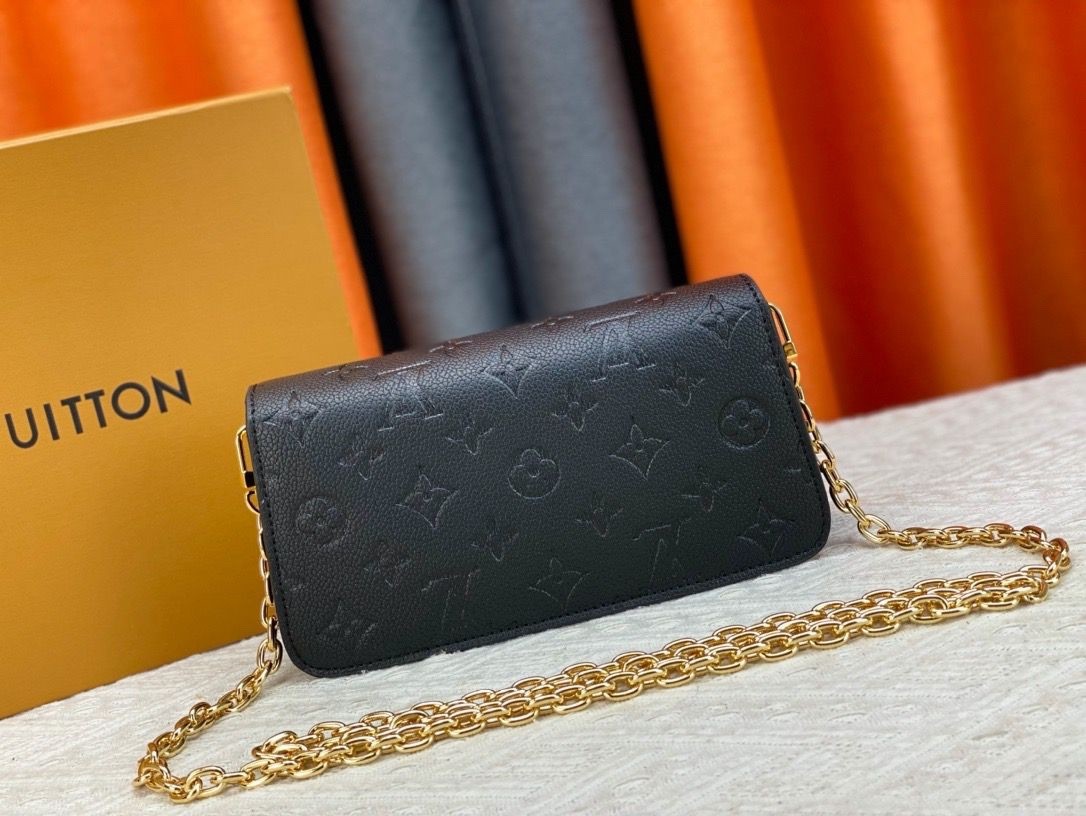 louis vuitton wallet on a chain black with gold accents