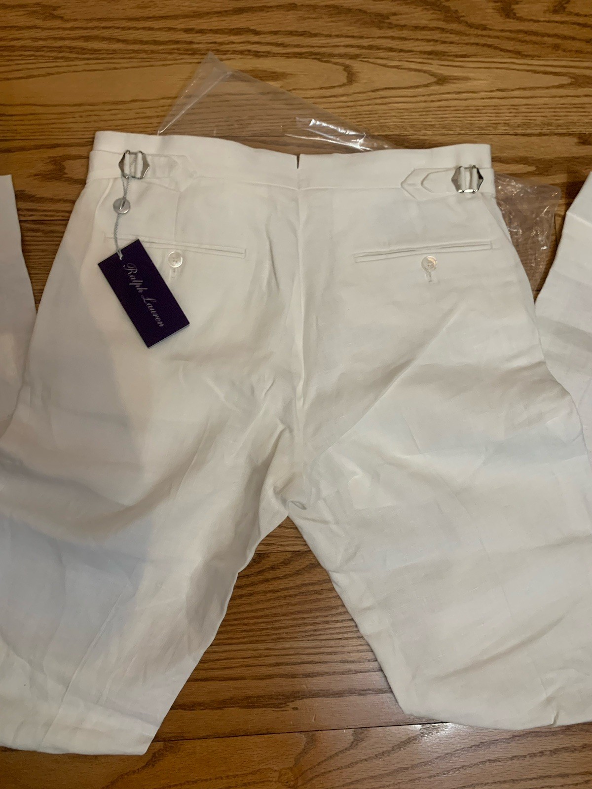 NWT Ralph Lauren PURPLE LABEL LINEN TROUSERS 30×34 SIDE TABS WHITE ITALIAN Pants