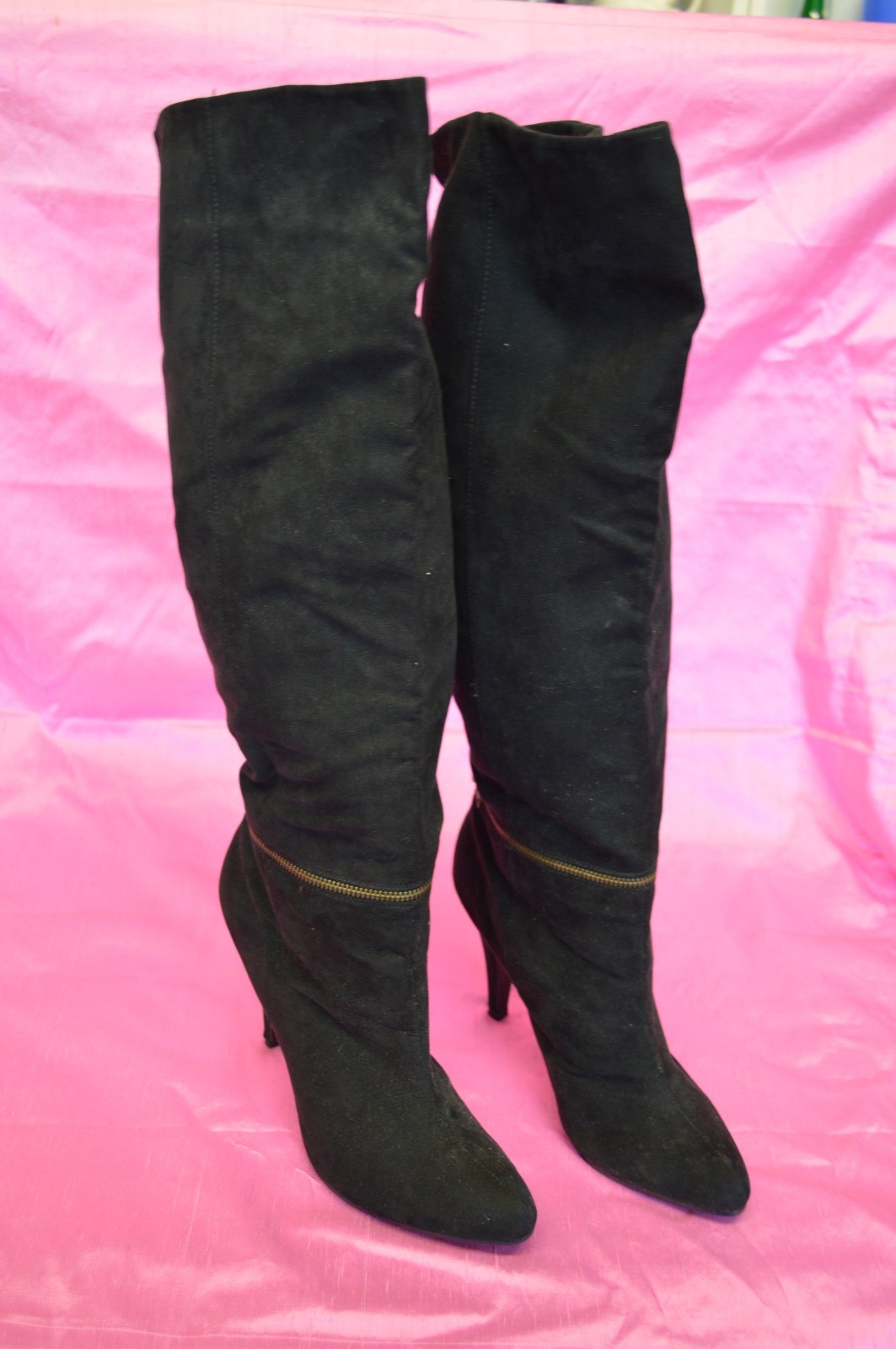 BLACK BOOTS High HEEL 4″ Winter Women Ladies Size 10 NEW Soft Zipper Pull UP