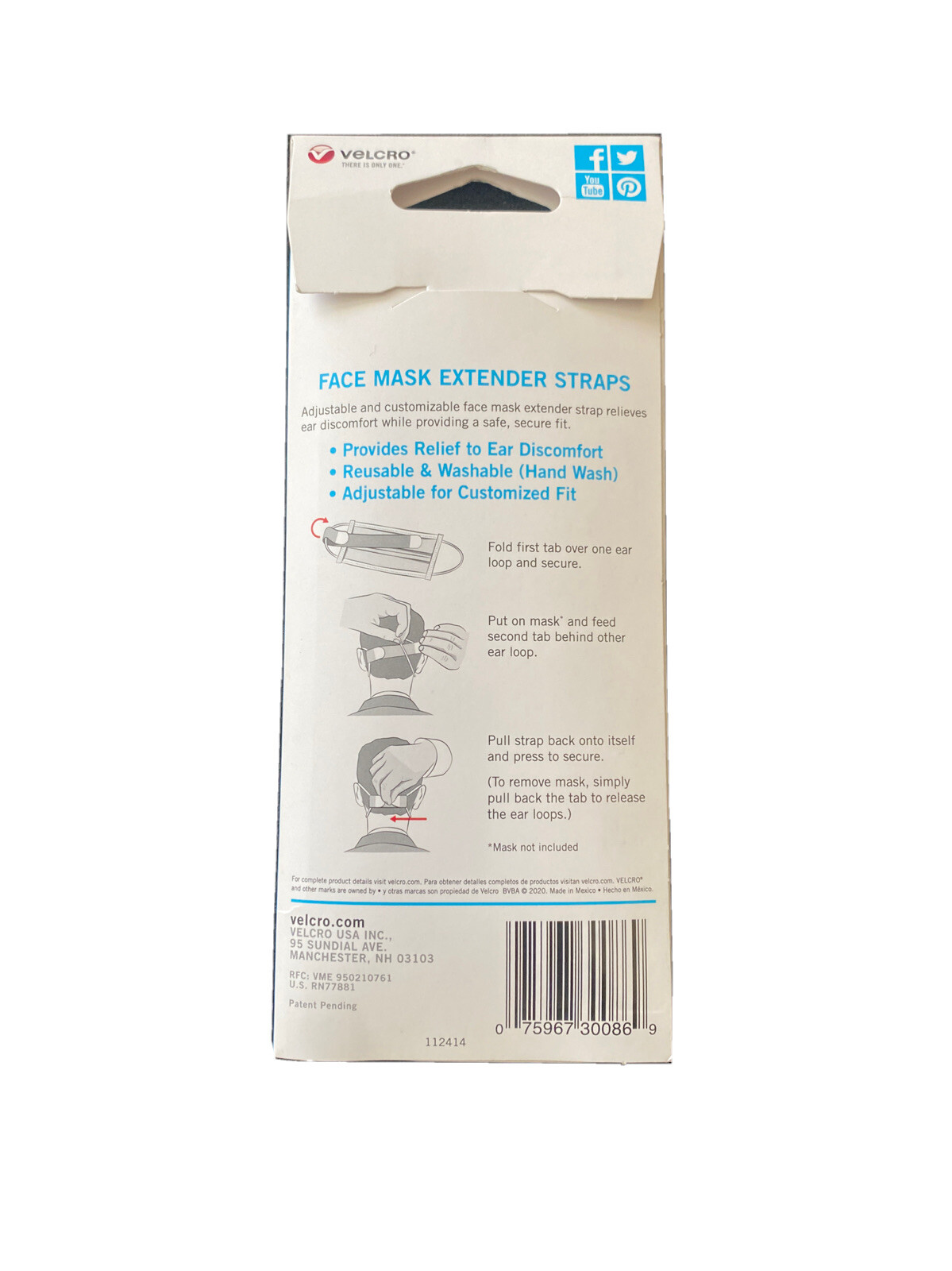 VELCRO Comfortable and Adjustable Face Mask Extender Straps (4 Pack)