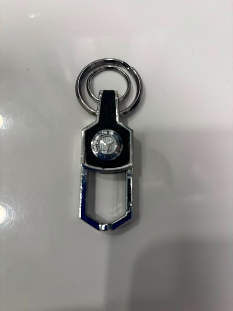 Mercedes-Benz Style Luxury Leather Key Ring Chrome Carabiner Keychain (H)
