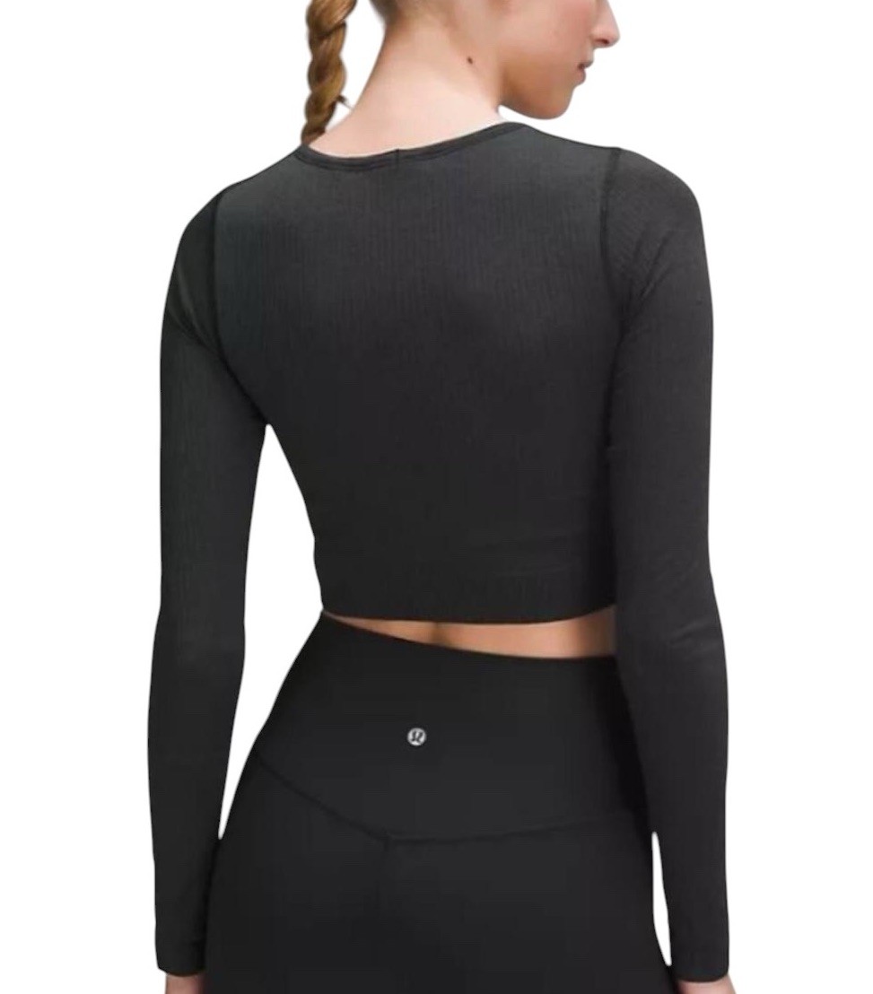 Lululemon Ebb to Street Cropped Long Sleeve Ribbed Bra Top size 8 Charcoal