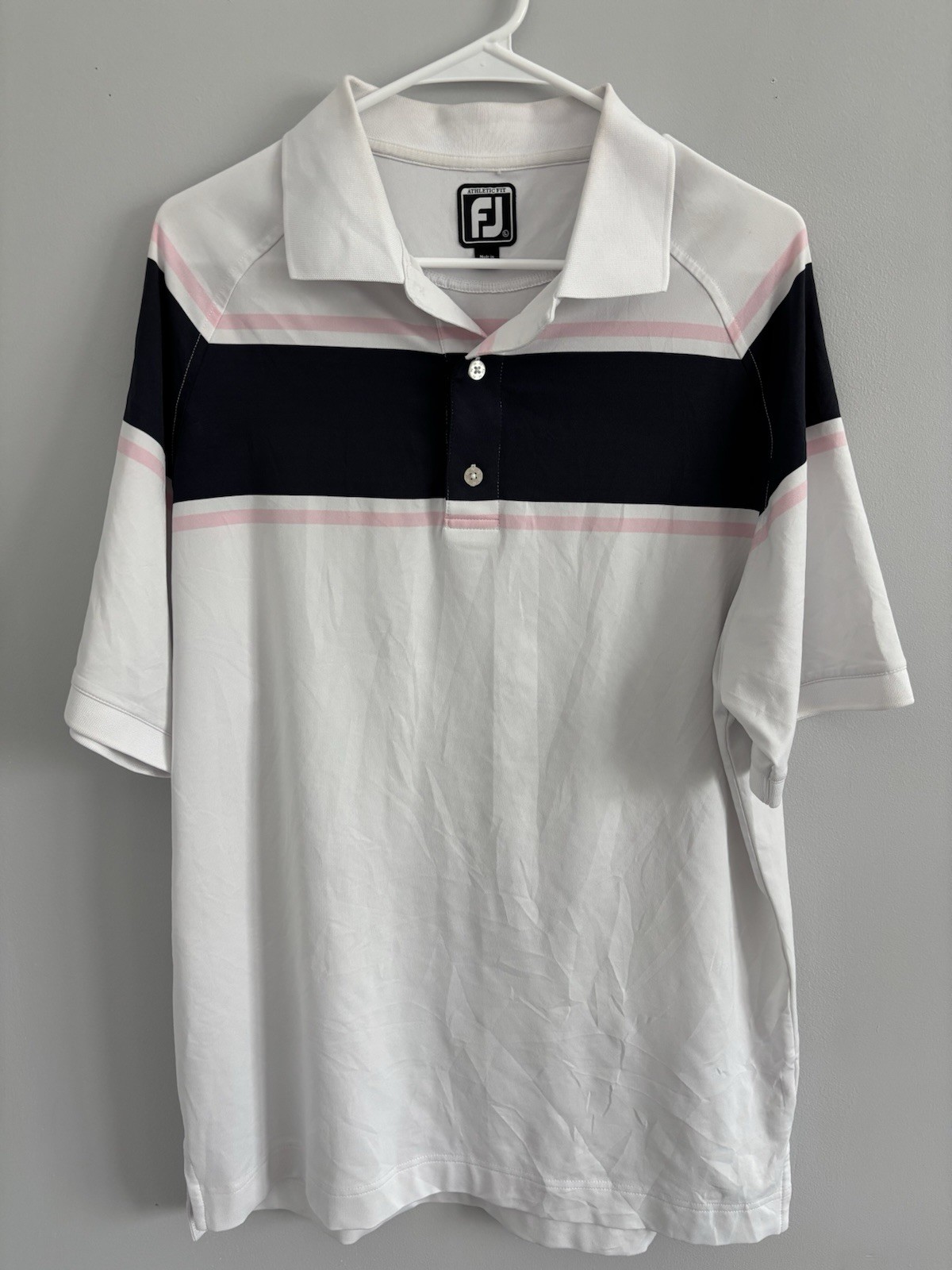 FootJoy Polo Athletic Fit Shirt Mens L Striped Pink Golf Performance Stretch