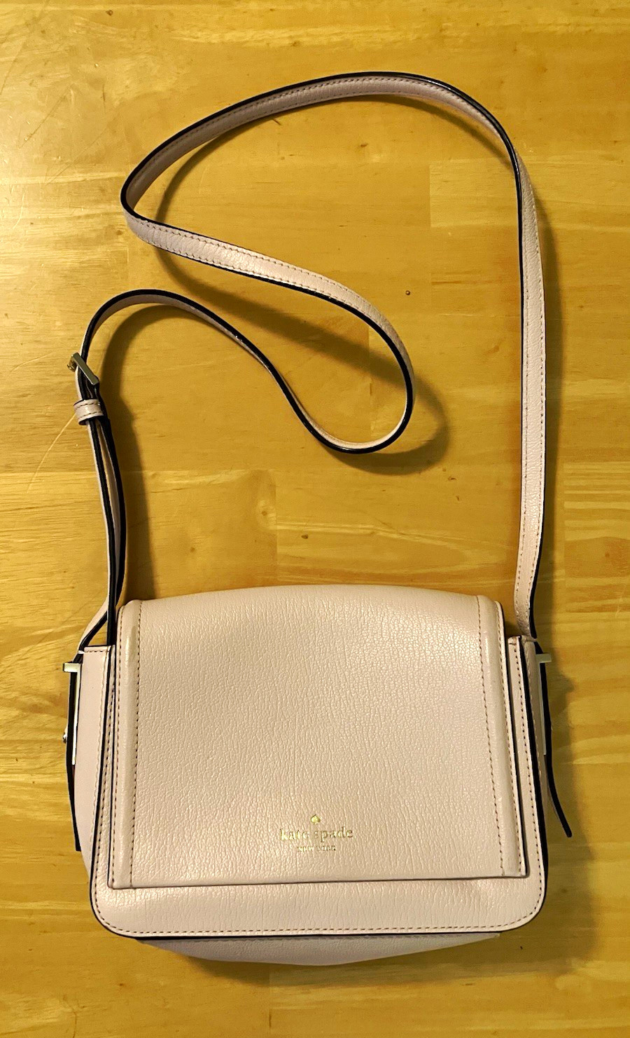 Kate Spade New York Pink Pebbled Logo Crossbody Bag Magnetic Flap Gold HW