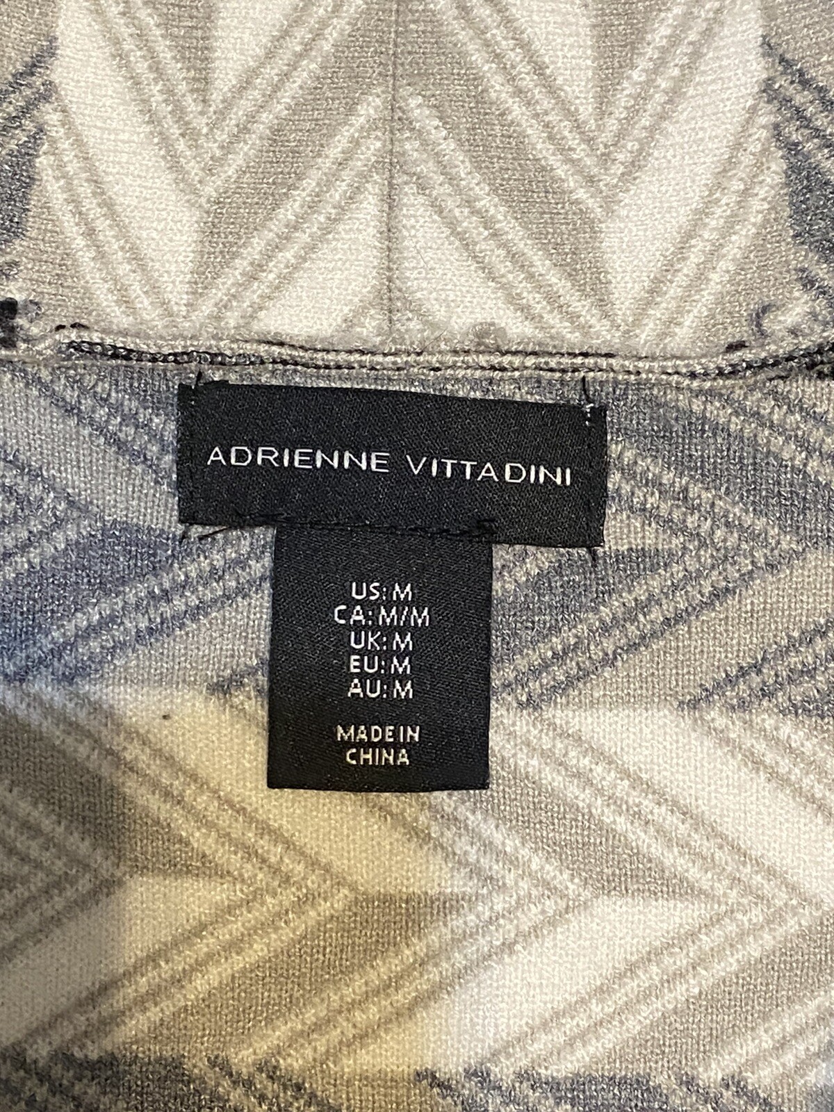 Adrienne Vittadini Tightly Woven Cardigan Sweater Med Gray Blue Beige Chevron