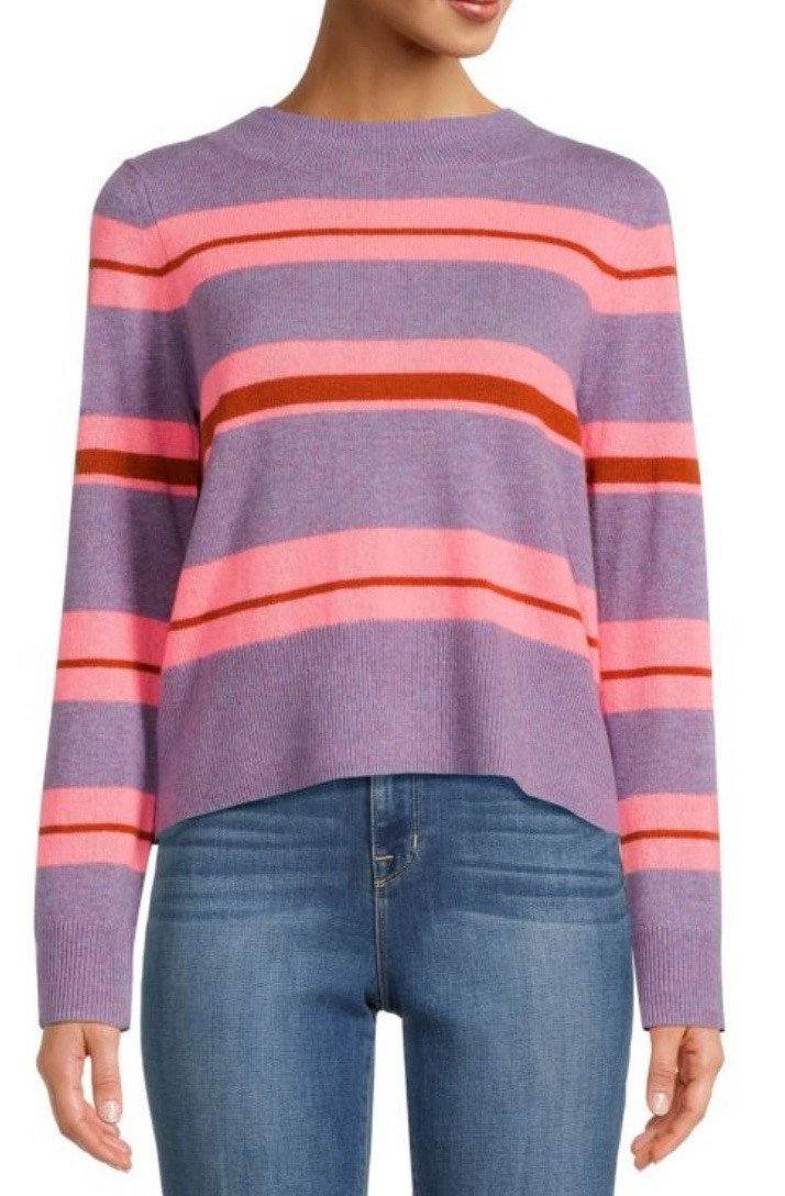 Lisa Todd Cashmere Earn Your Stripes Purple Pink Oversized Crop Sweater Prep XS