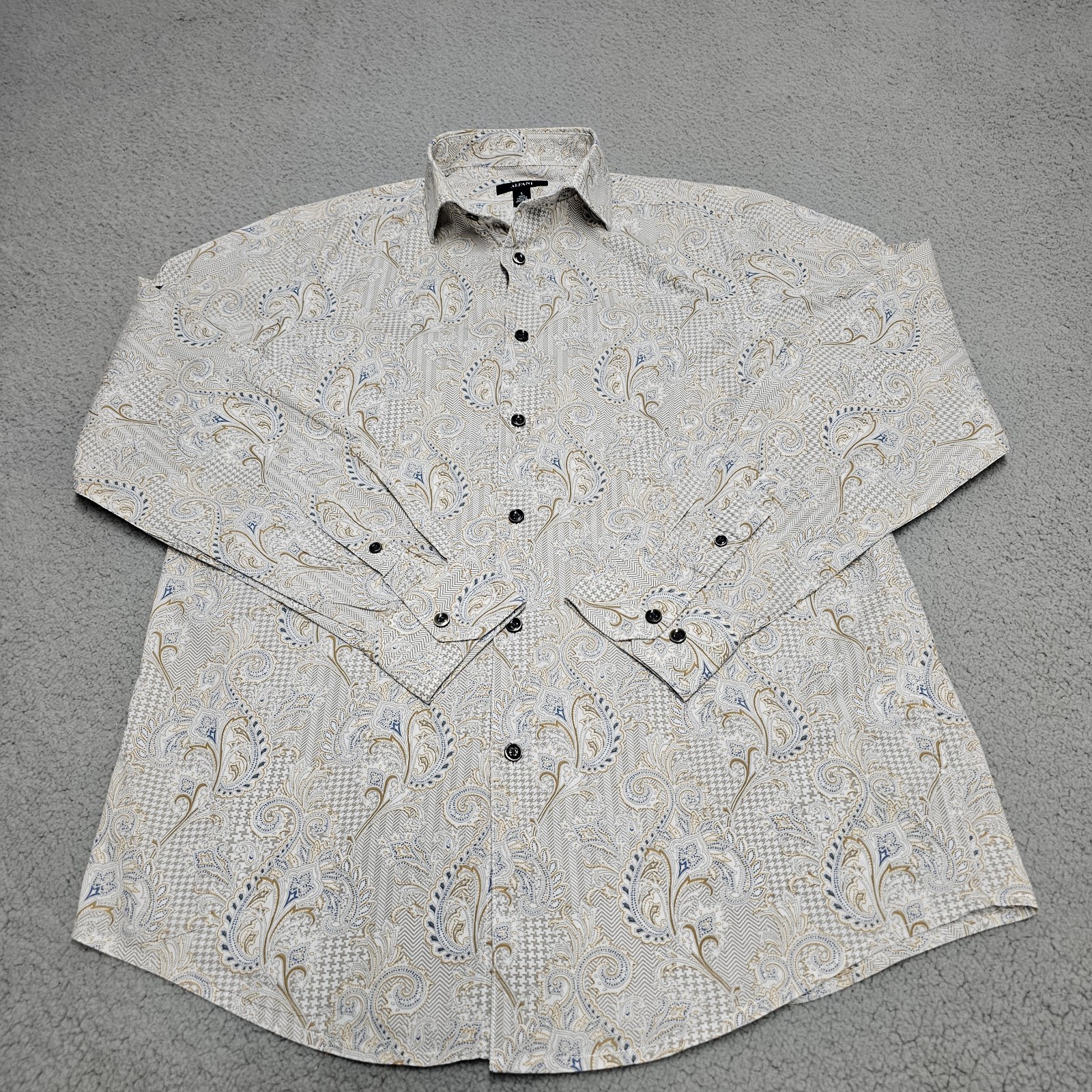 Alfani Mens Small Floral Paisley Print Long Sleeve Button Up Shirt