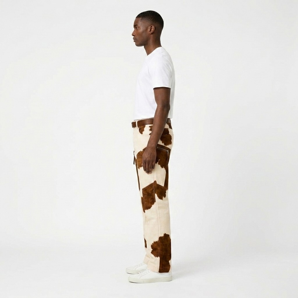 Men’s Brown Hair On Western Cowhide Leather Style Leather Pant Western Pant