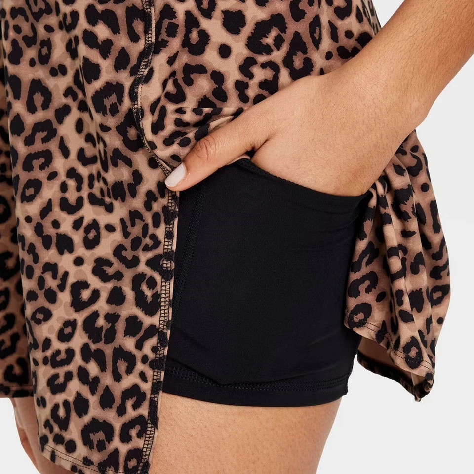 Women’s Knit Square Neck Slit Active Dress – JoyLab Leopard Large Gently Used