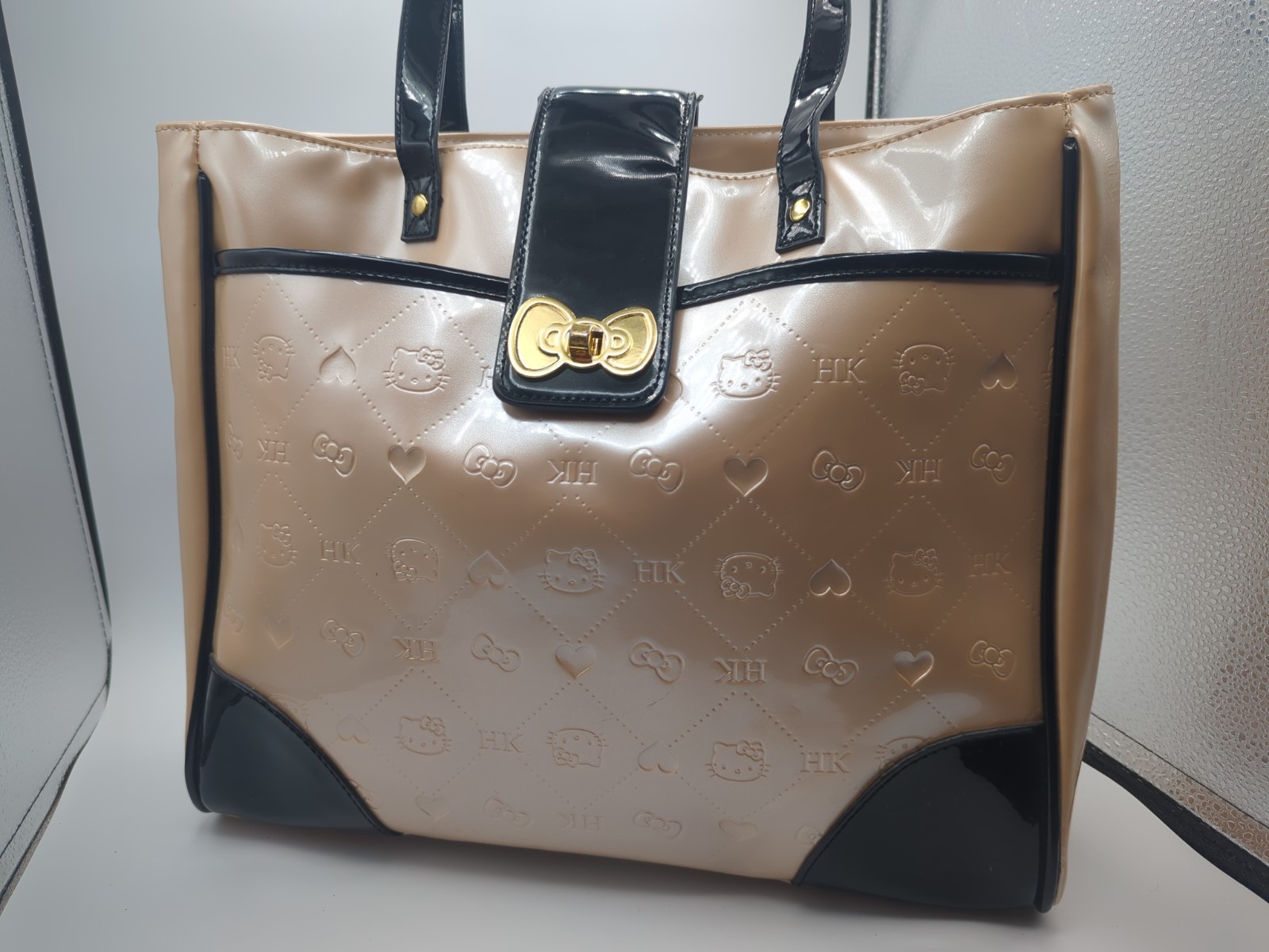 Rare Hello Kitty Champagne Embossed Pattern Square Tote
