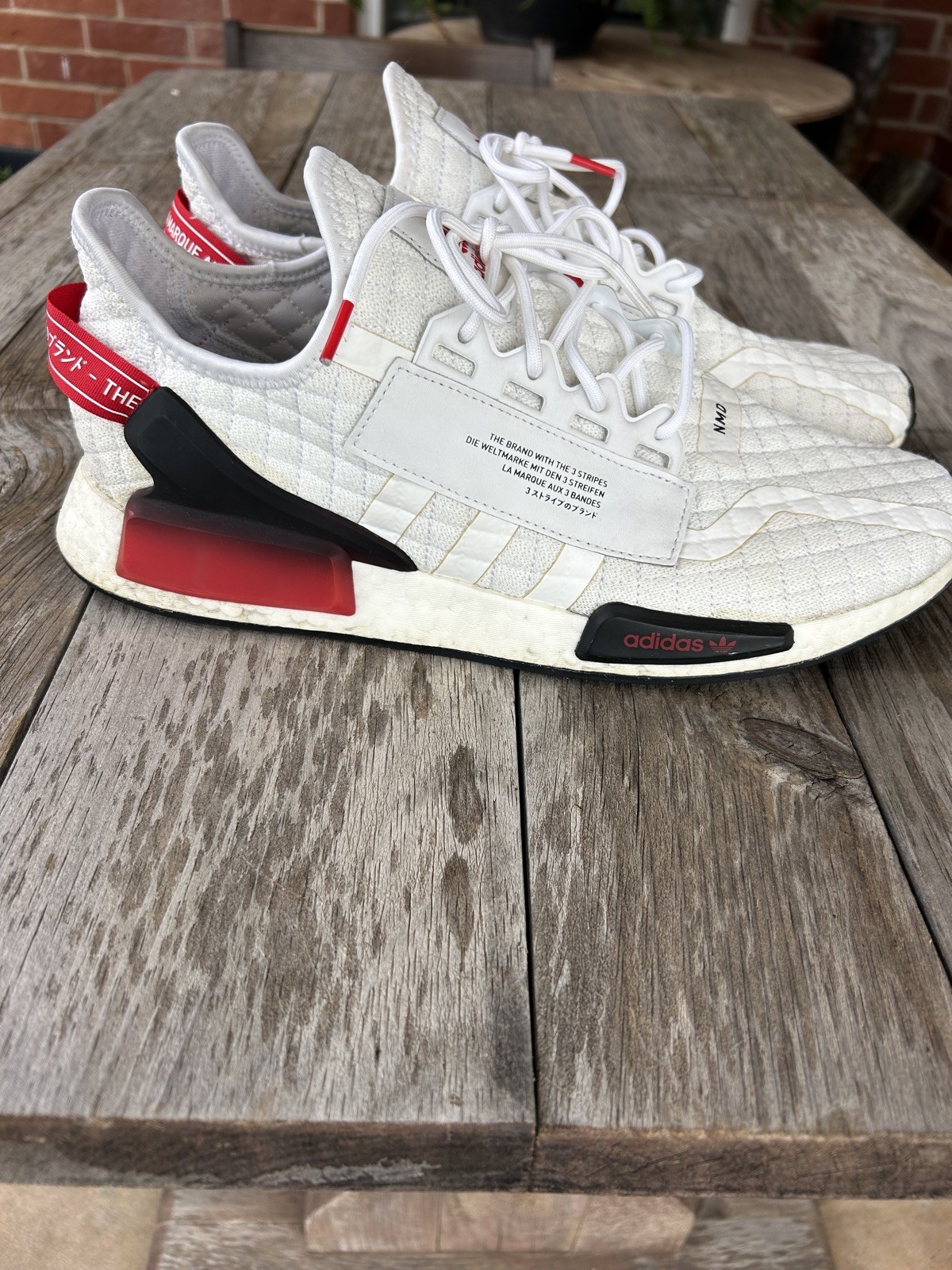 Adidas NMD R1 V2 Quilted White Black Red Sneakers Running Shoes, Men’s Size 14