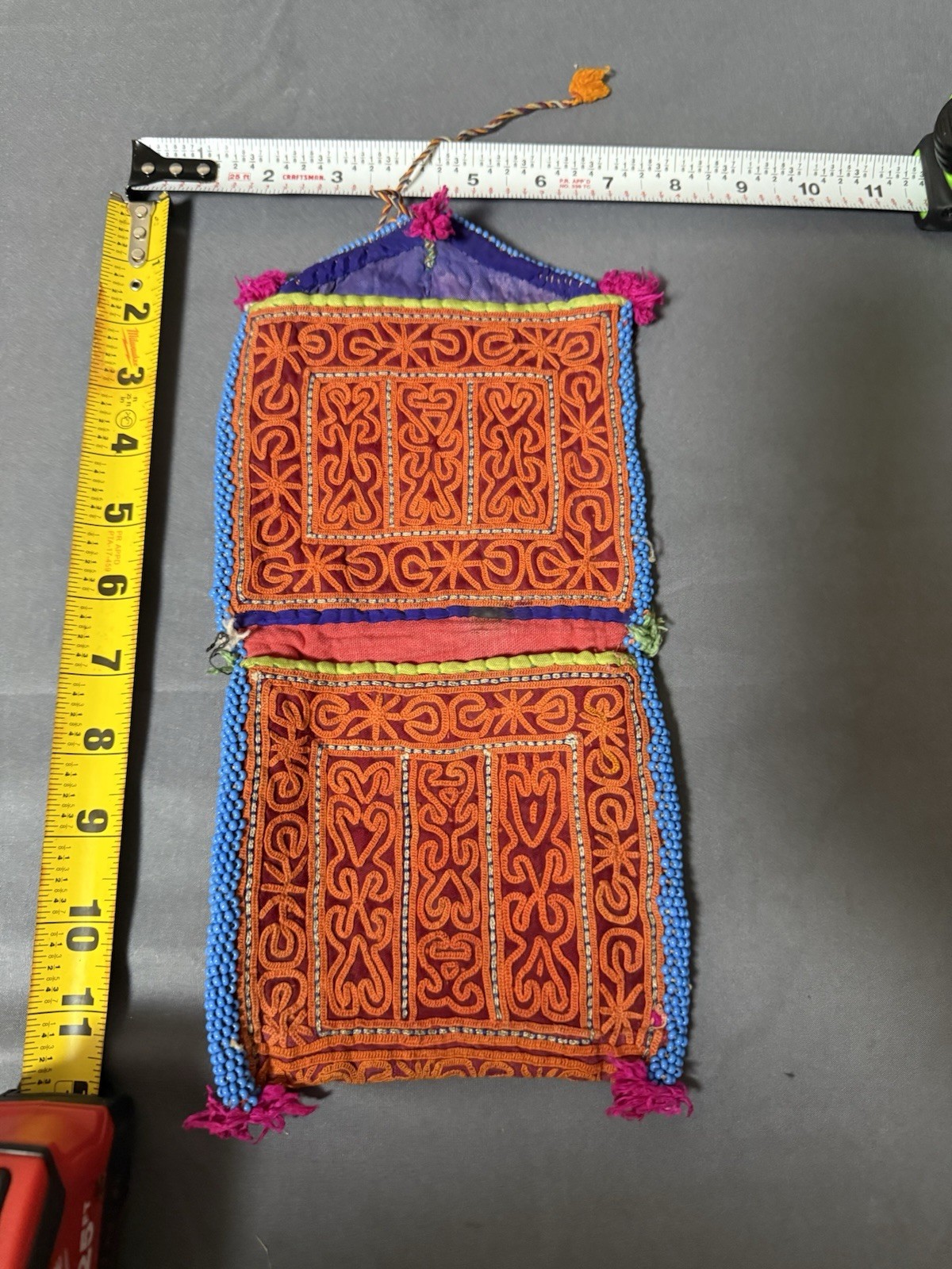 Vintage Afghan Kuchi Tribal Embroidered Beaded Textile Pouch Folk Art