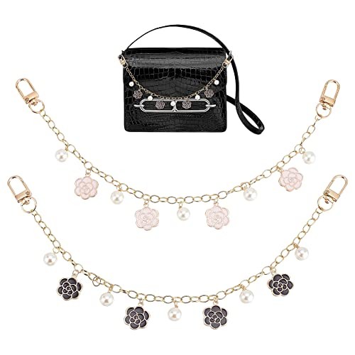 2 Colors Flower Pendants Purse Chain Strap Extender, 11.8-12.7 Inch Pink+black
